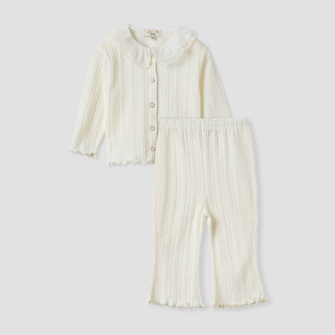 Juniors Textured Button Through Top and Pants Set - Cream / 18-24 mths