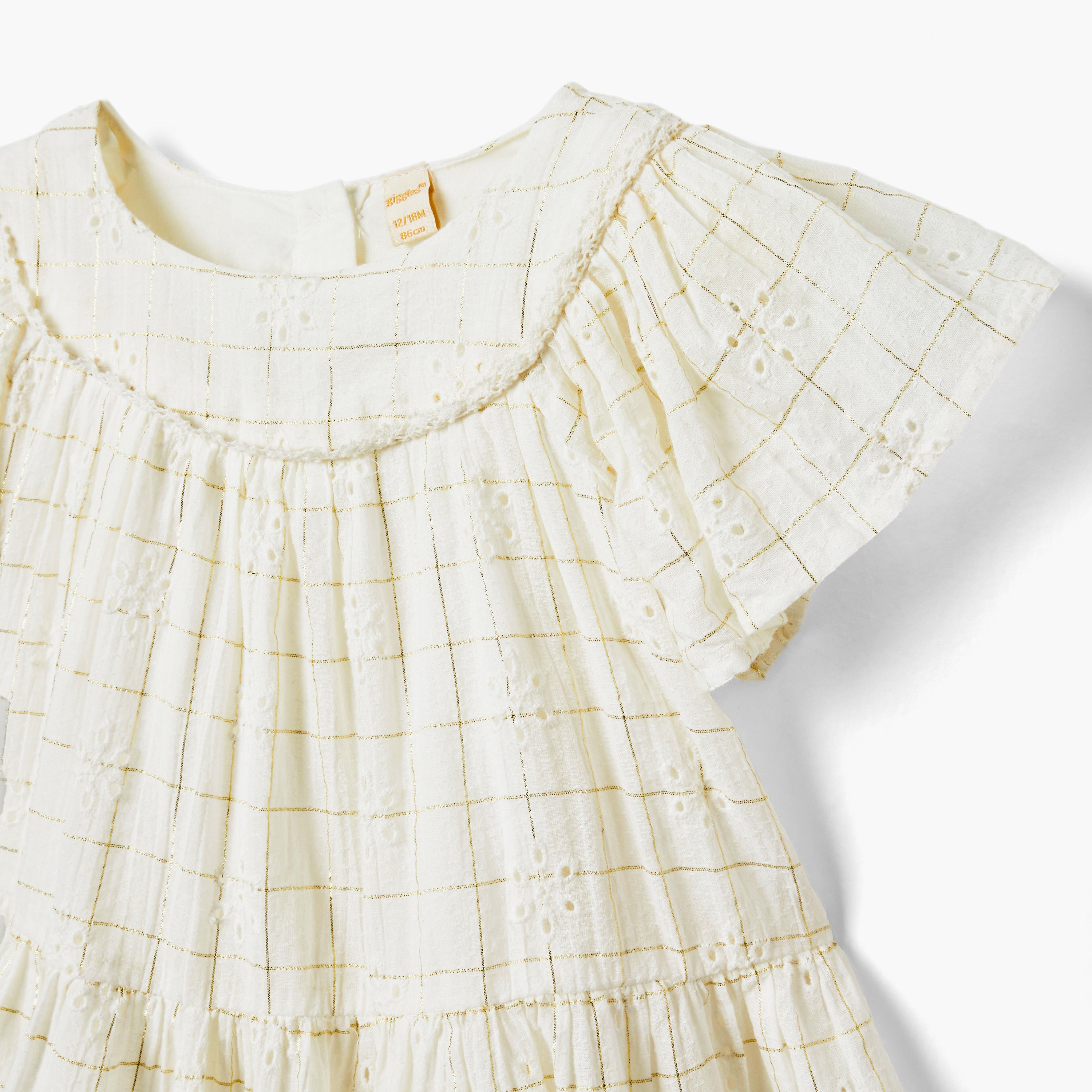 Giggles Checked Tiered Dress with Flutter Sleeves and Bloomers