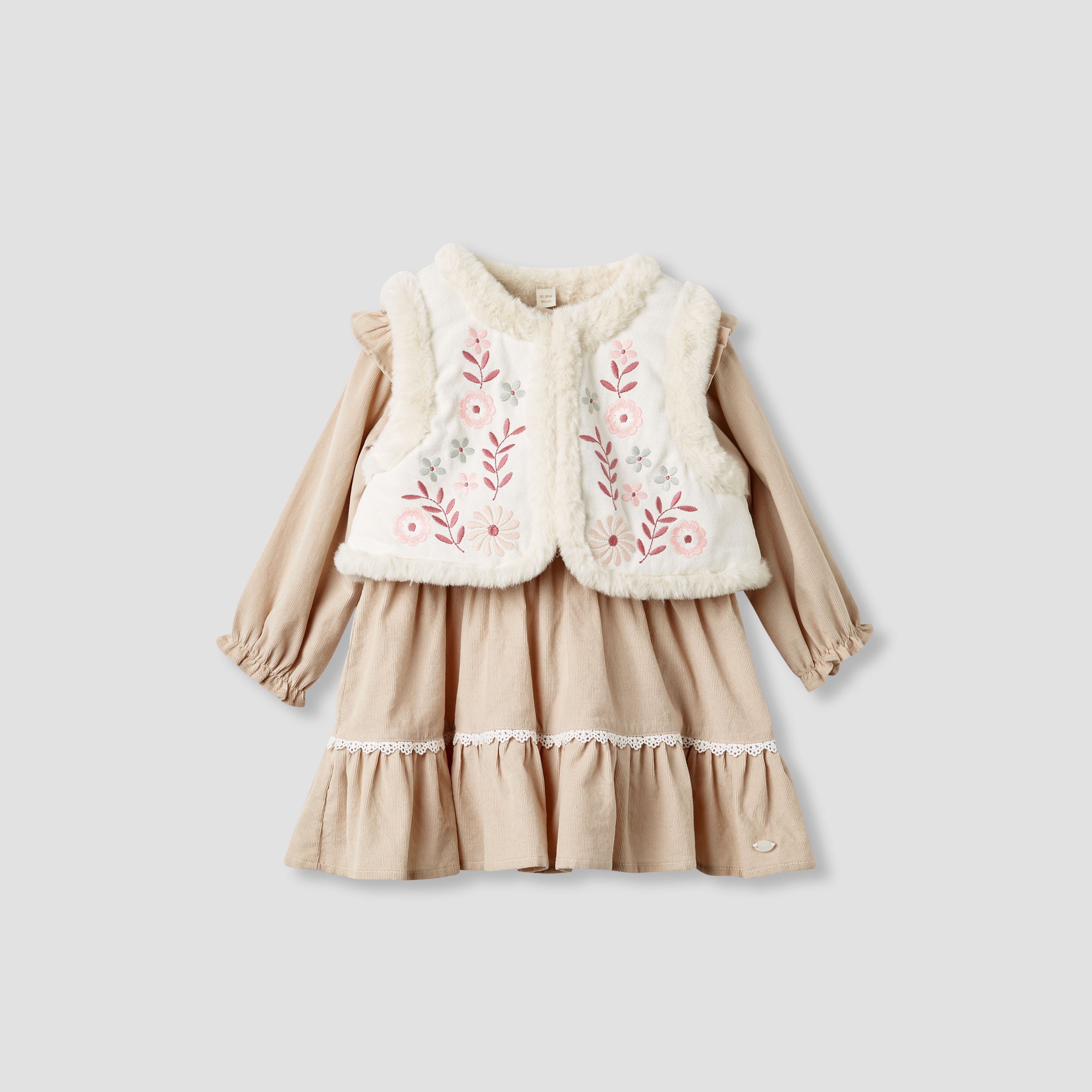 Giggles Embroidered Tiered Dress with Sweater and Stockings