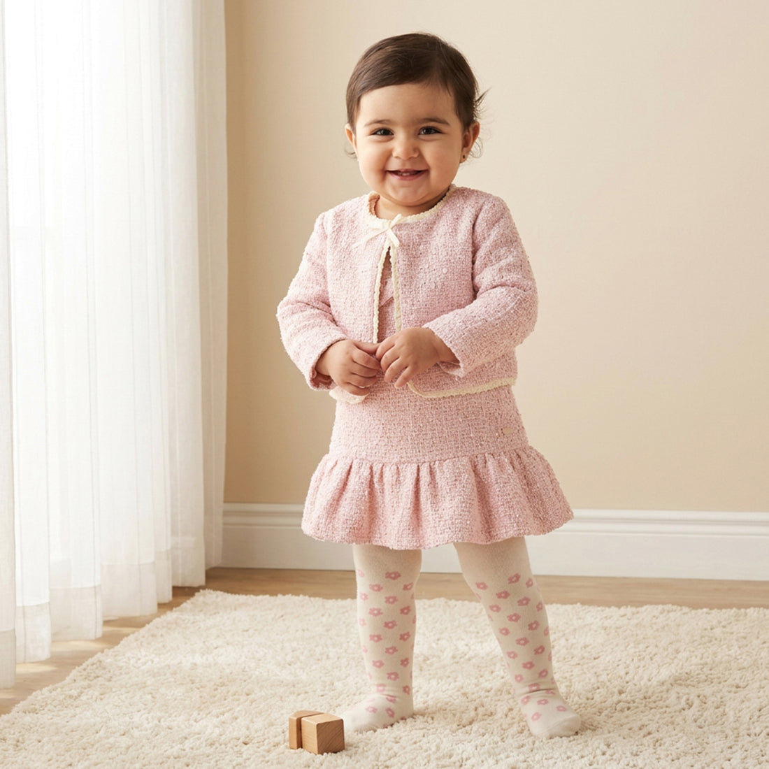 Giggles Textured Cardigan and Tights Set