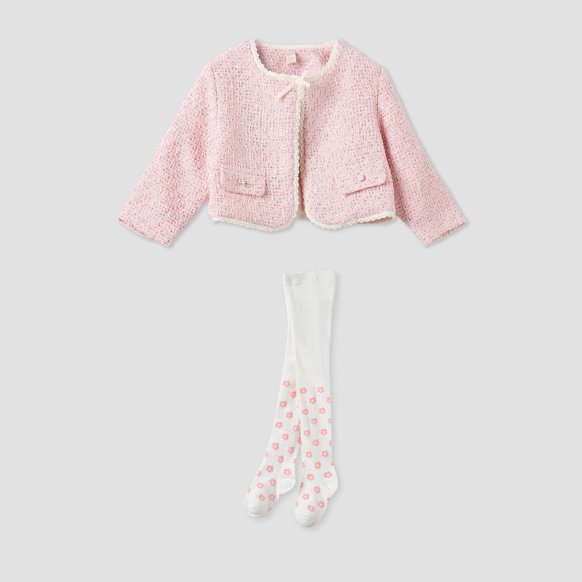 Giggles Textured Cardigan and Tights Set