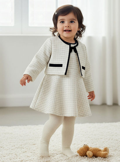Giggles Textured Dress with Jacket and Stockings-baby-girls-clothing-winterwear-dresses-image-1