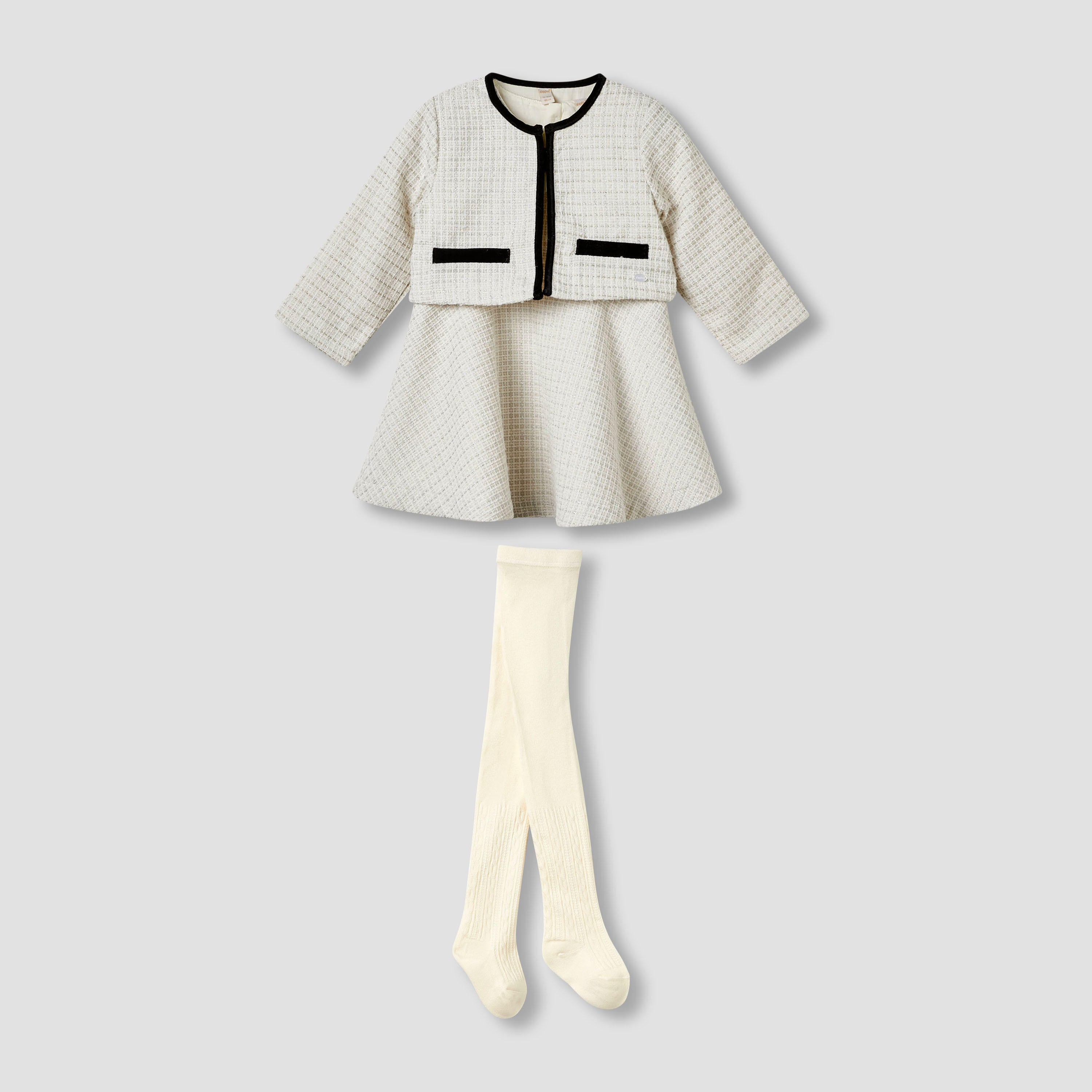 Giggles Textured Dress with Jacket and Stockings
