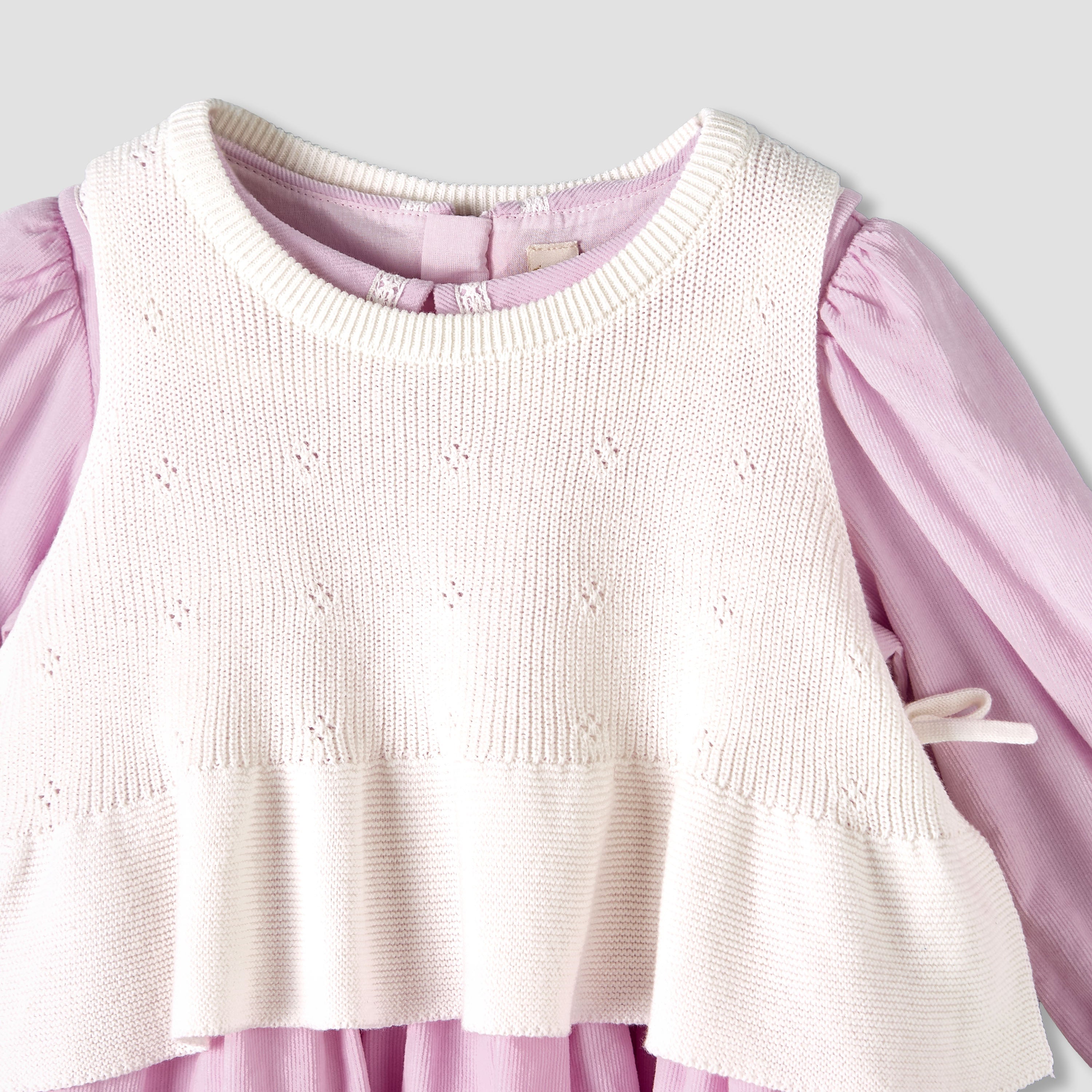 Giggles Peter Pan Collar Dress with Sleeveless Sweater and Tights