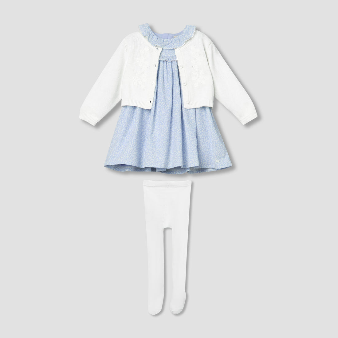 Giggles Round Neck Long Sleeves Dress with Cardigan and Tights