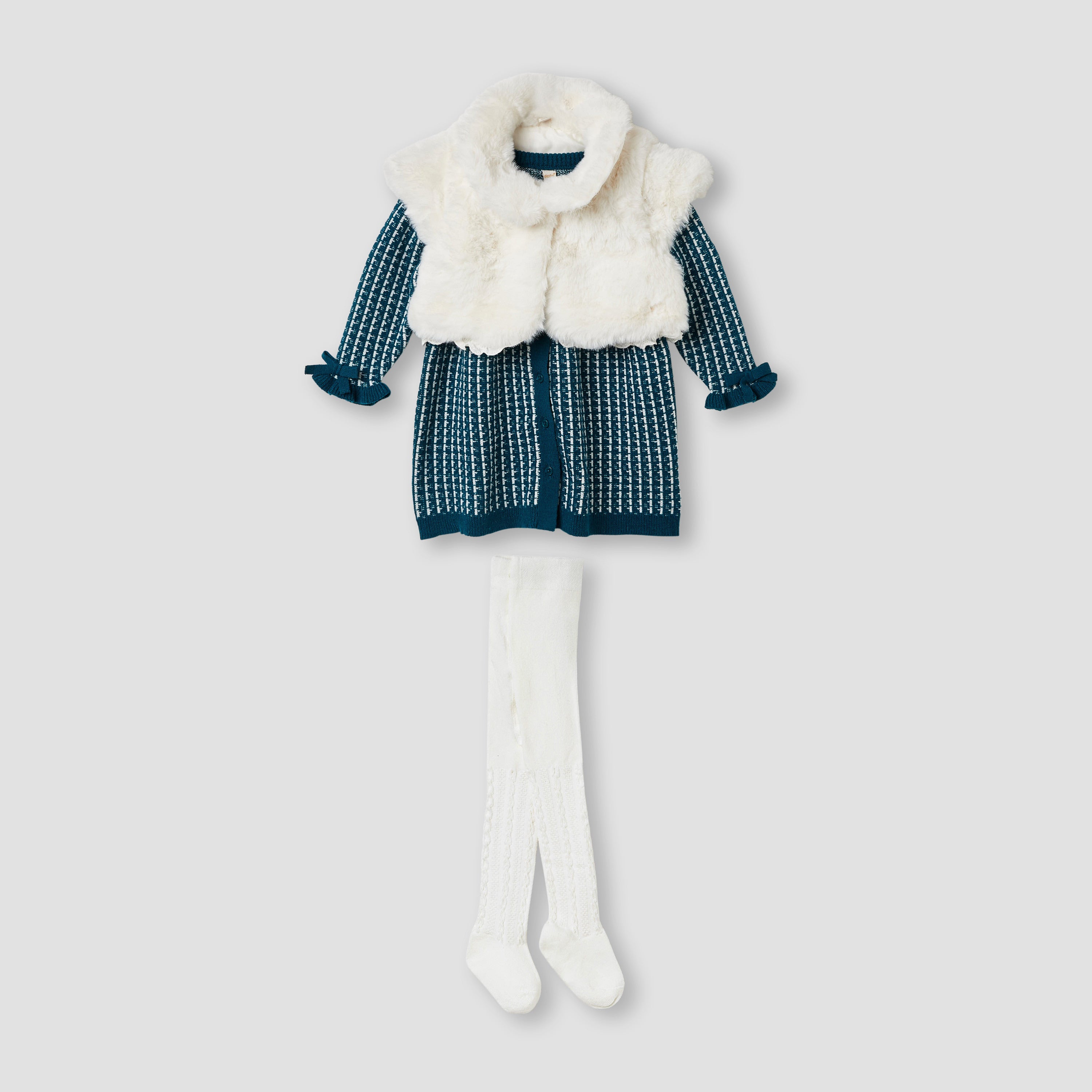 Giggles Textured Dress with Shrug and Tights