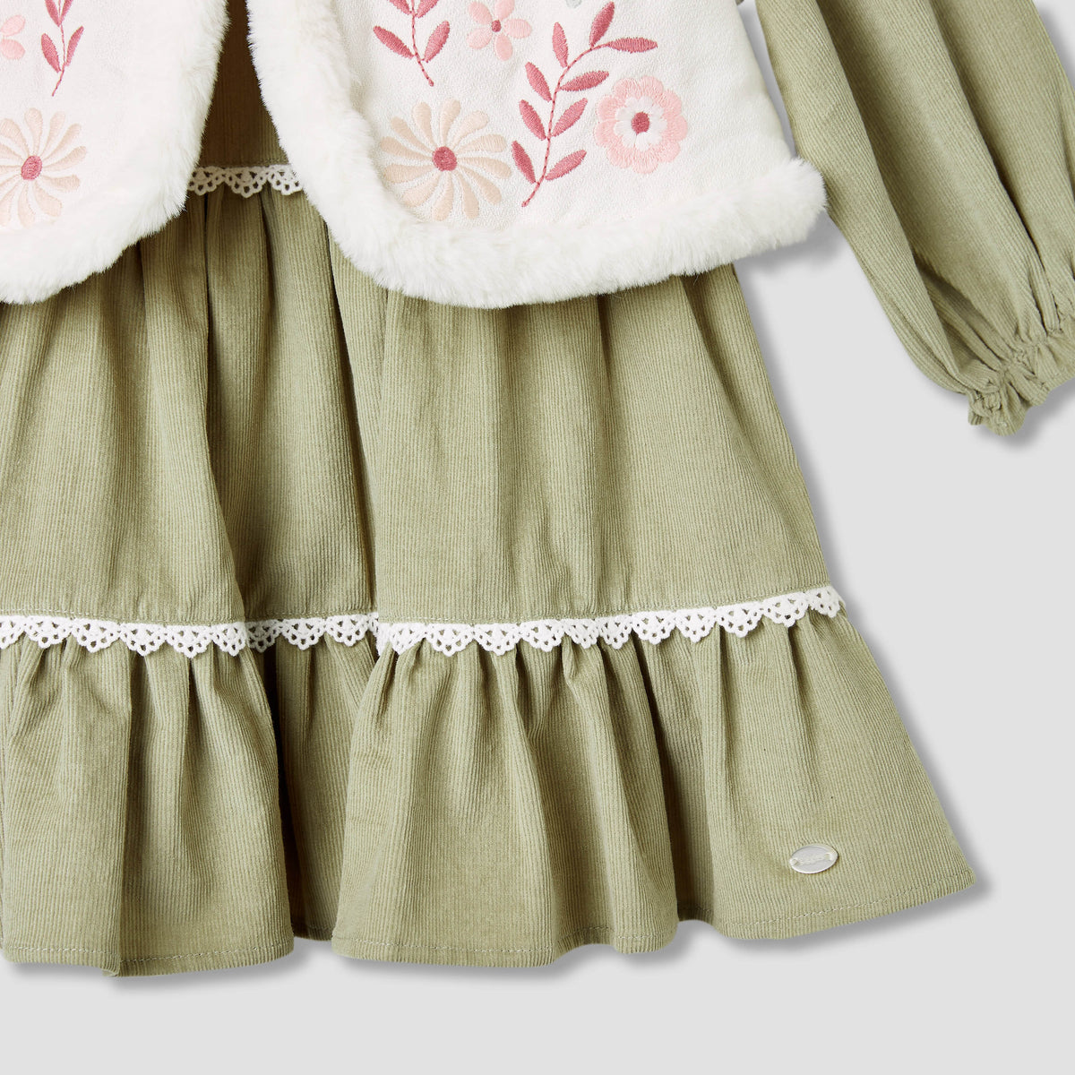 Giggles Embroidered Tiered Dress with Sweater and Stockings