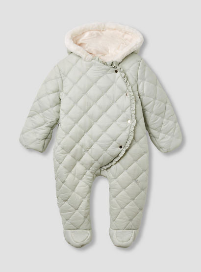Giggles Quilted Closed Feet Coverall with Hood and Long Sleeves-baby-girls-clothing-winterwear-bodysuits-image-1
