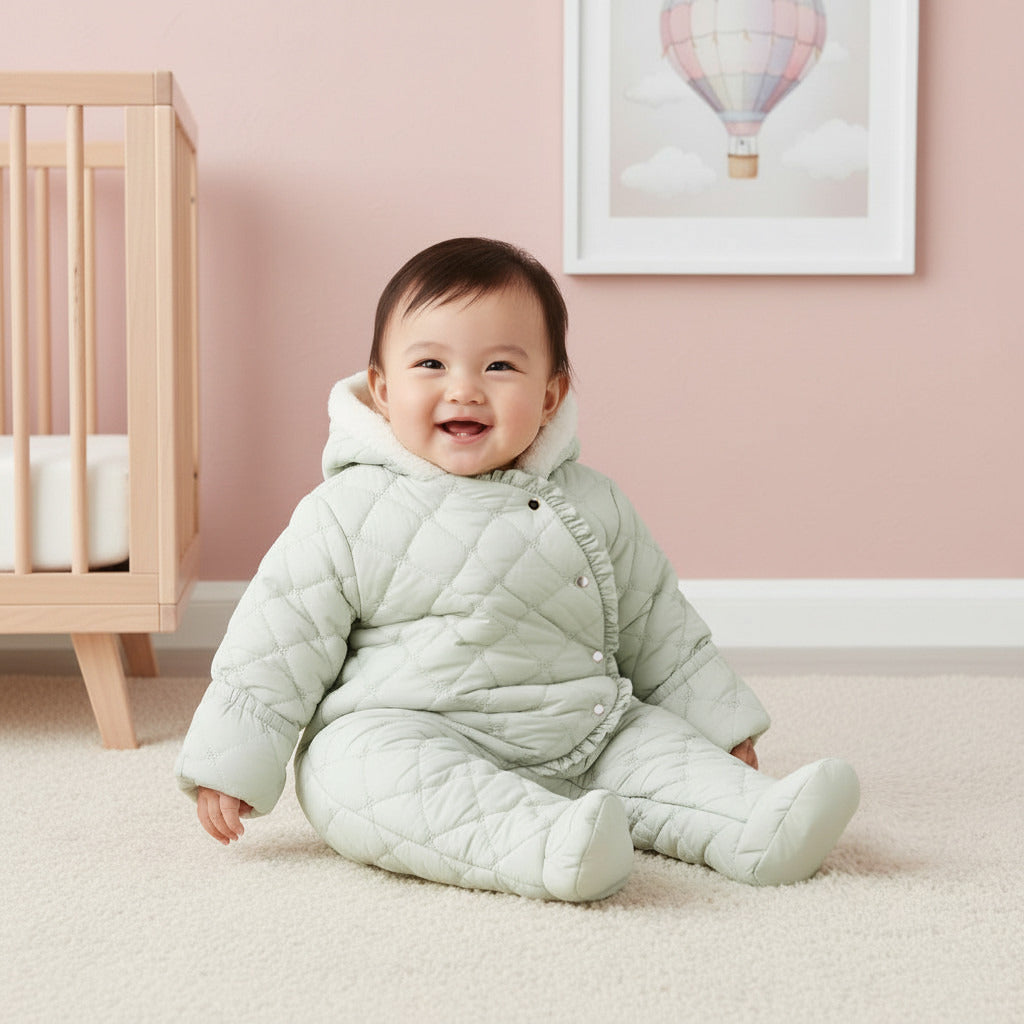 Giggles Quilted Closed Feet Coverall with Hood and Long Sleeves