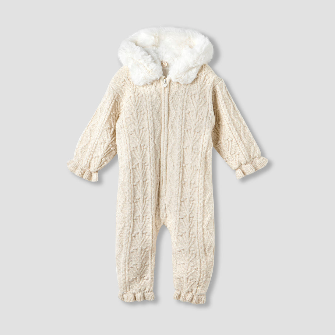 Giggles Textured Hooded Sleepsuit with Long Sleeves - Cream / 12-18 mths