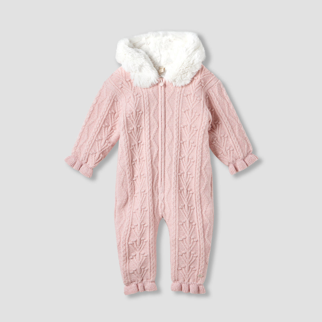 Giggles Textured Hooded Romper with Long Sleeves