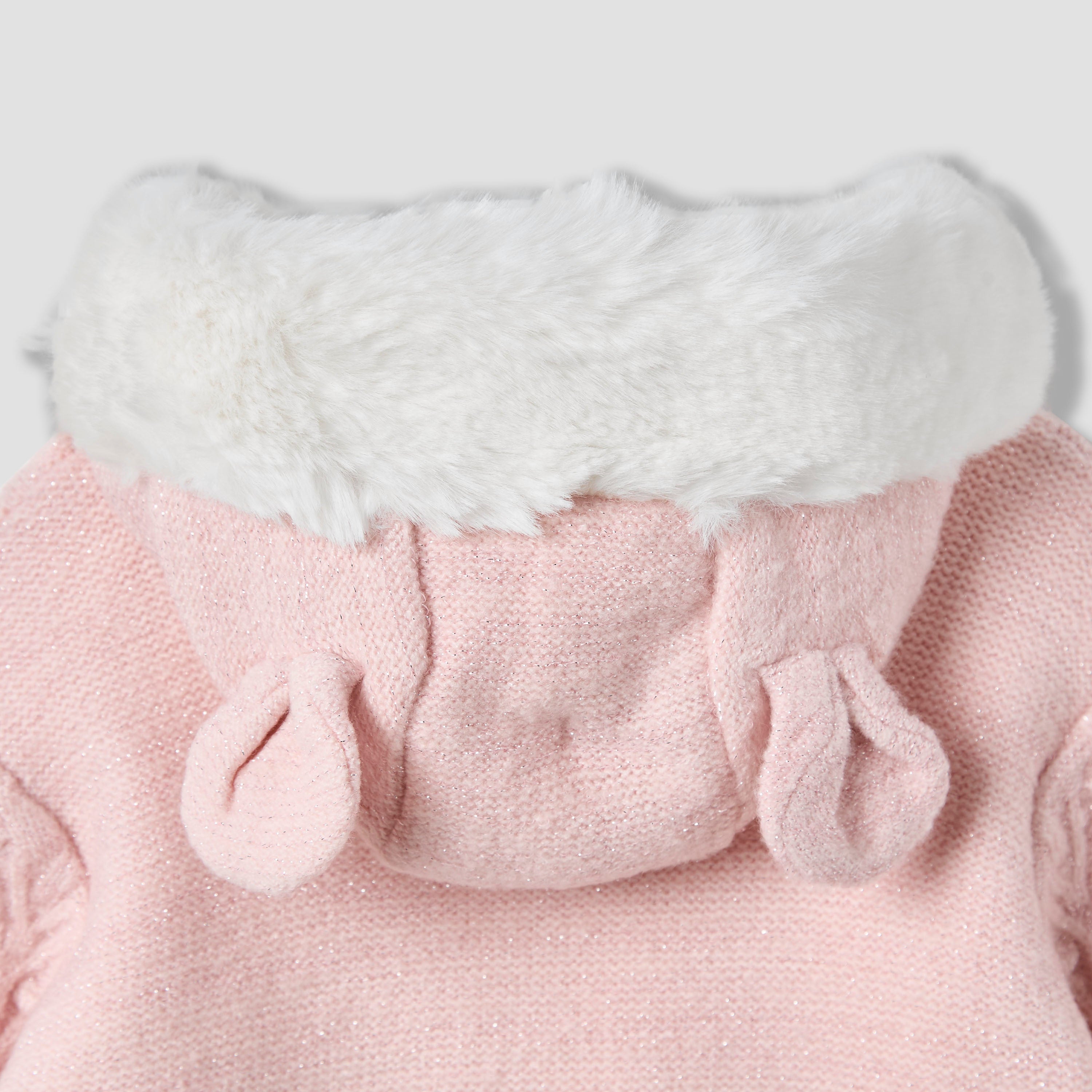 Giggles Textured Hooded Romper with Long Sleeves