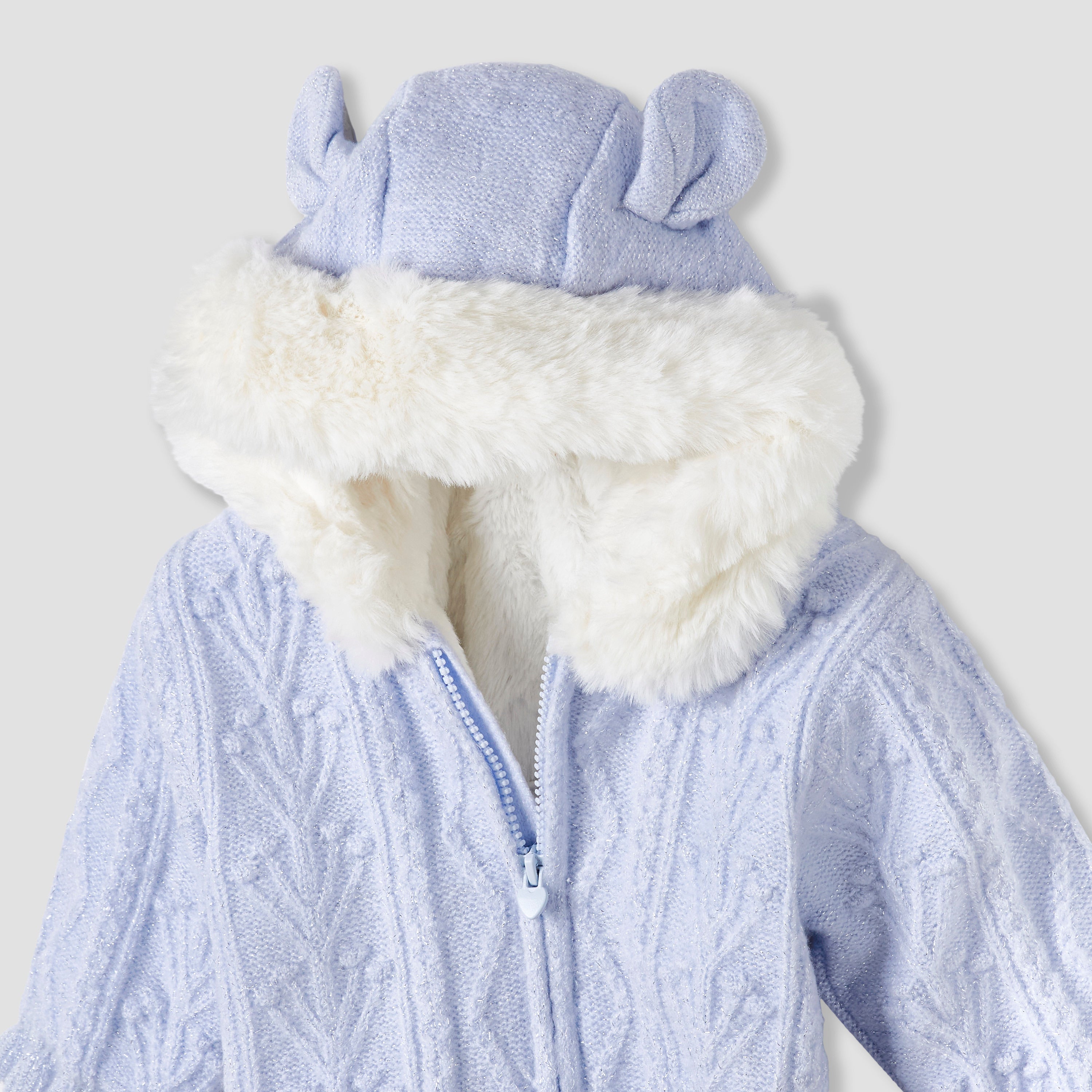 Giggles Textured Hooded Sleepsuit with Long Sleeves