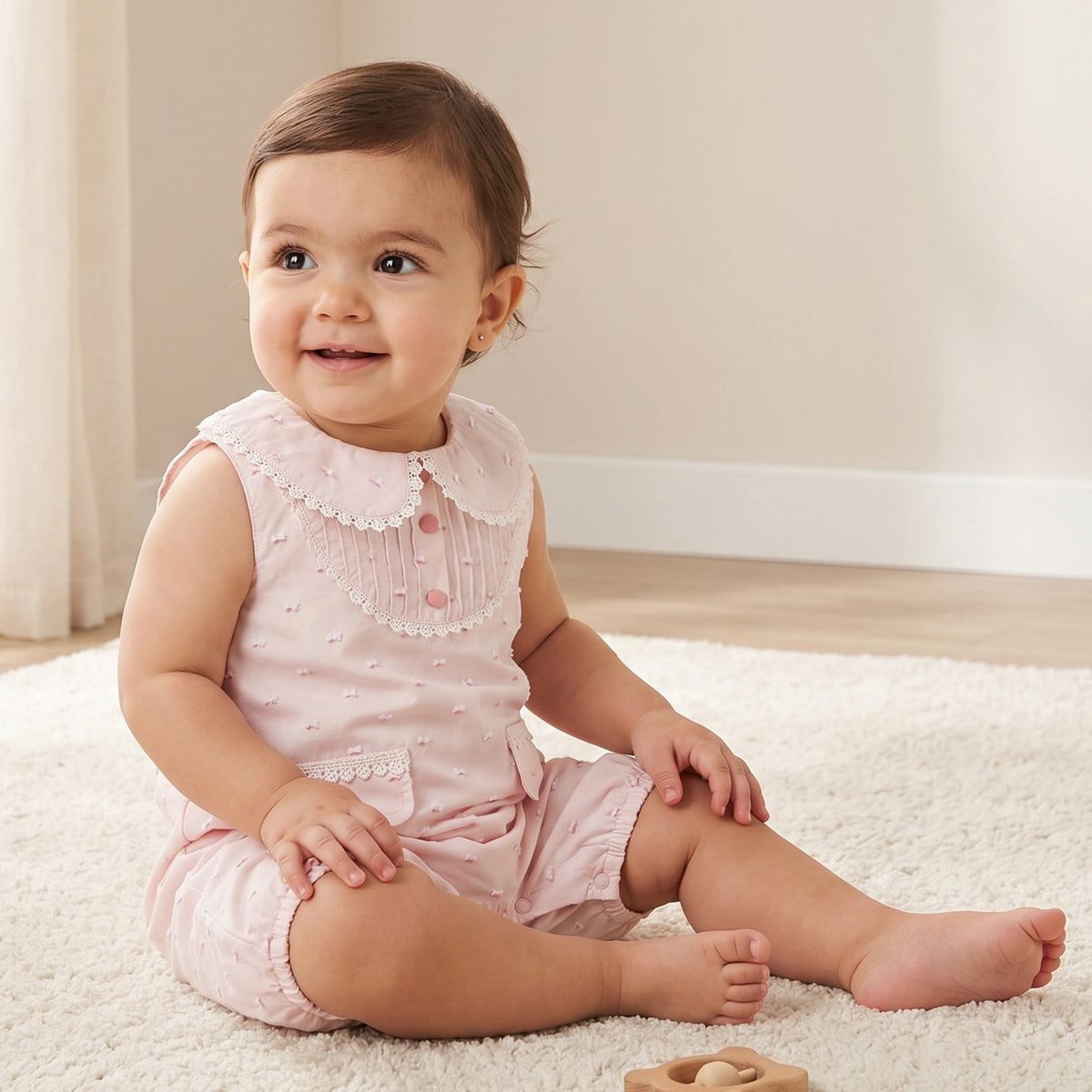 Giggles Peter Pan Collar Sleeveless Romper with Lace Detail