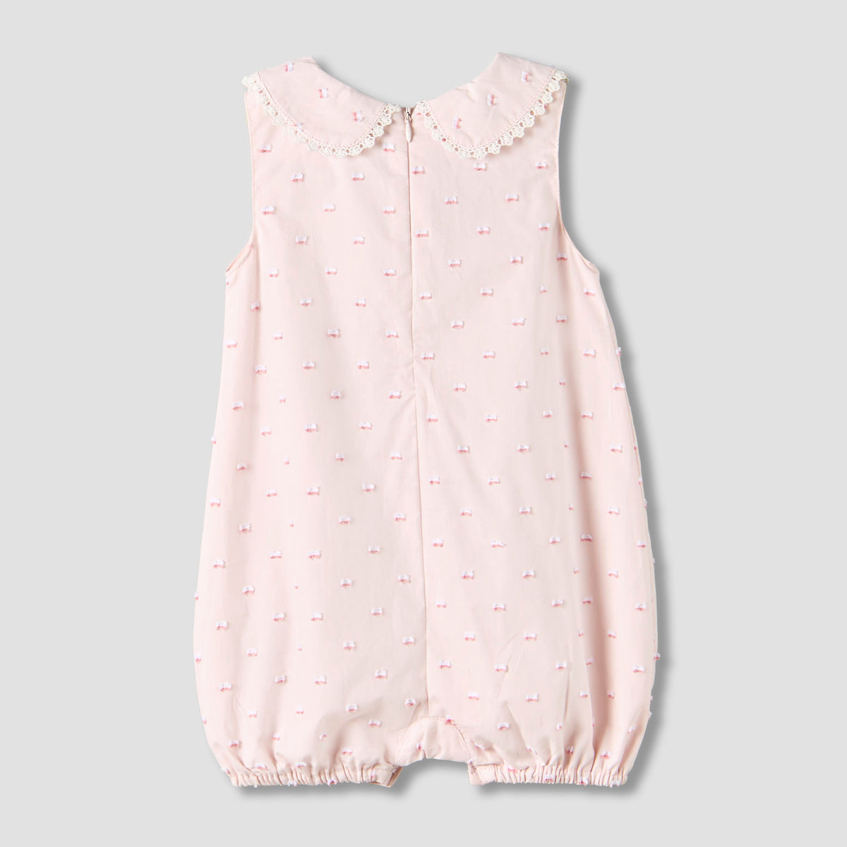 Giggles Peter Pan Collar Sleeveless Romper with Lace Detail
