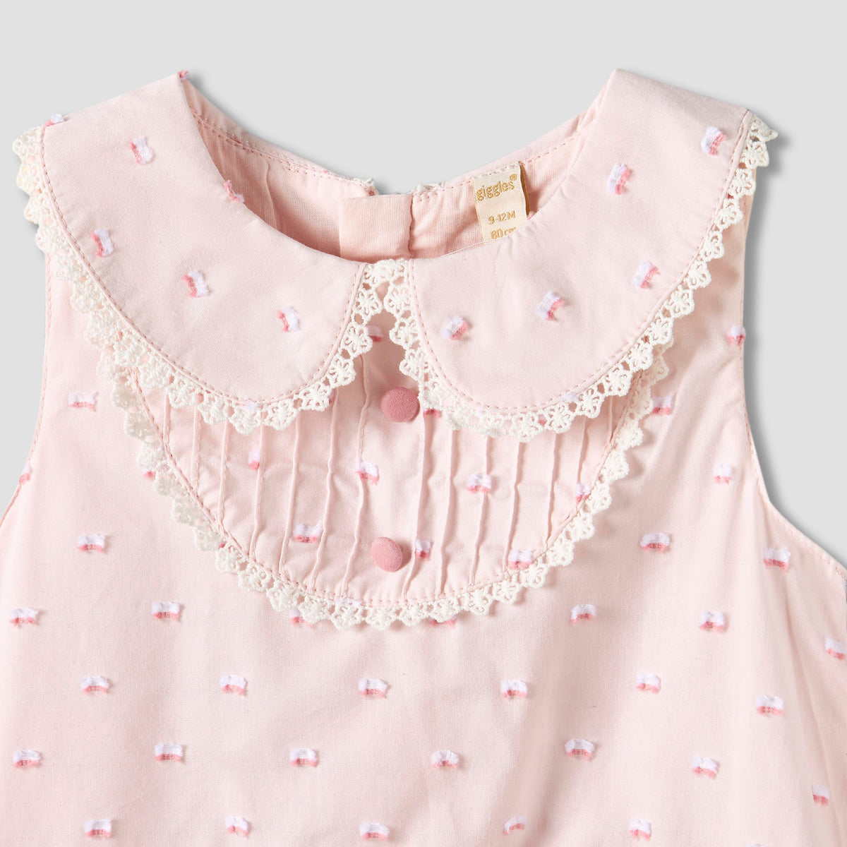 Giggles Peter Pan Collar Sleeveless Romper with Lace Detail