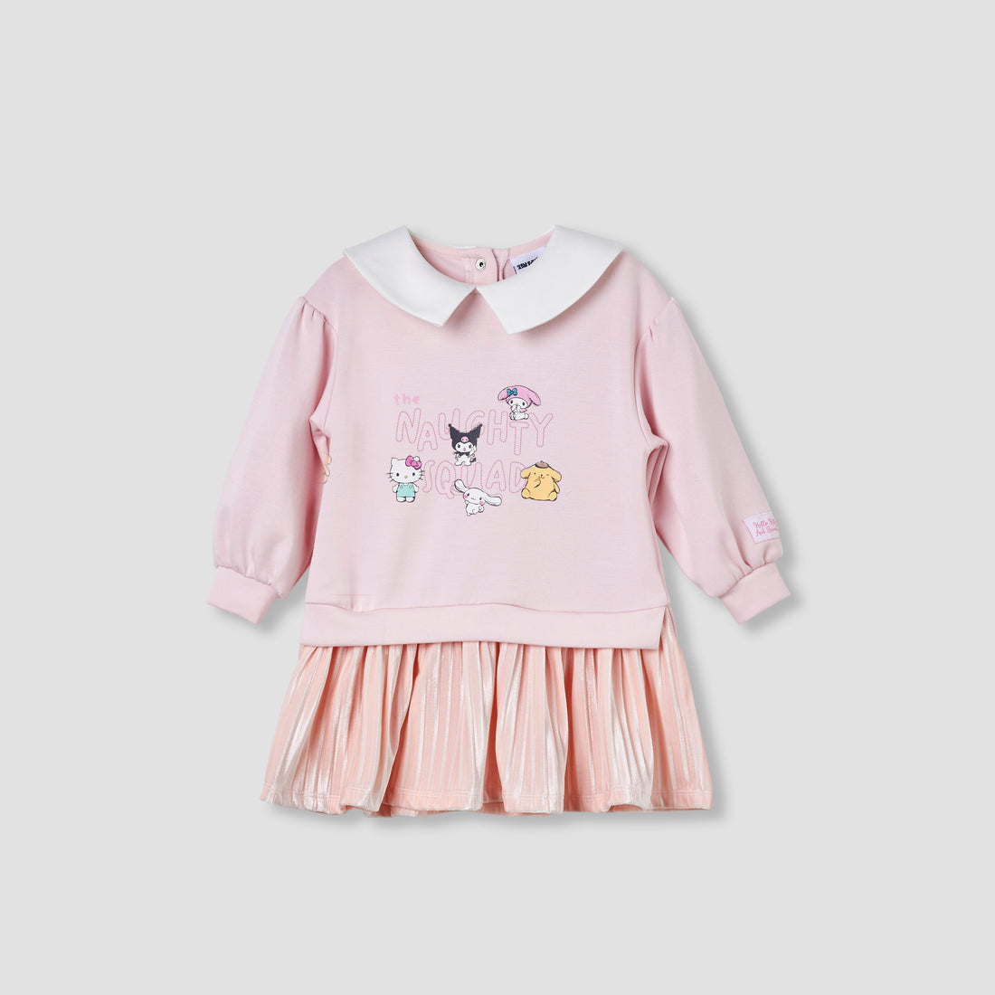 Sanrio Collared Long Sleeves Knee Length Dress with Hello Kitty Print - Pink / 24-36 mths