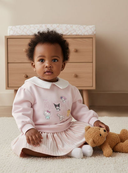 Sanrio Collared Long Sleeves Knee Length Dress with Hello Kitty Print-baby-girls-clothing-dressesandjumpsuits-image-6