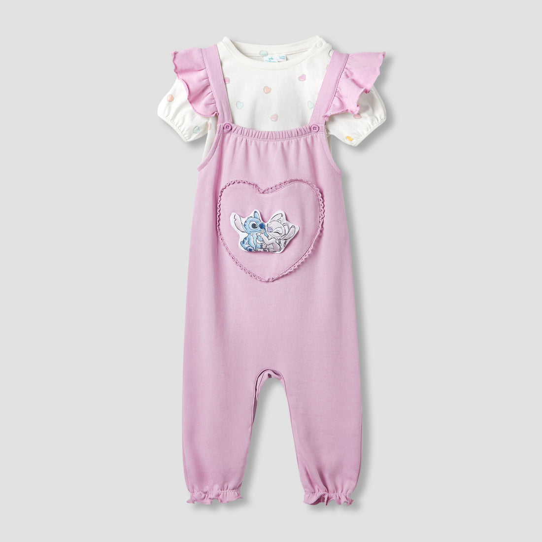 Disney Heart Print T-shirt and Dungarees Set - Pink / 12-18 mths
