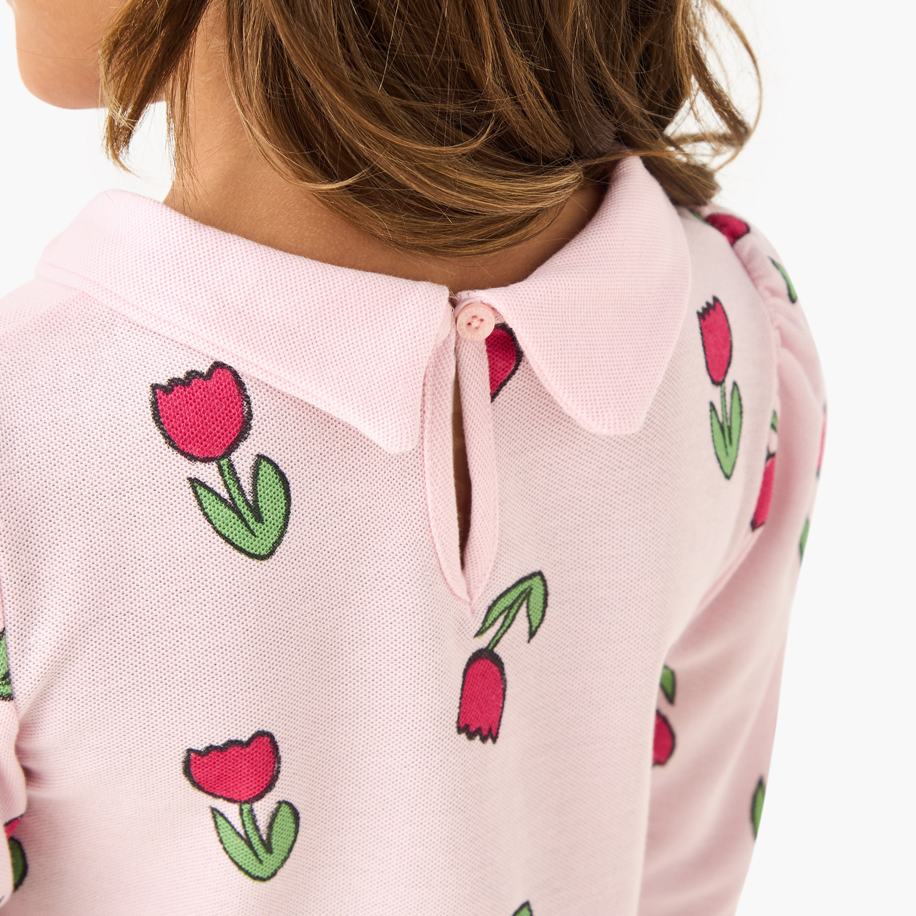 Juniors Floral Print Collared T-shirt with Long Sleeves