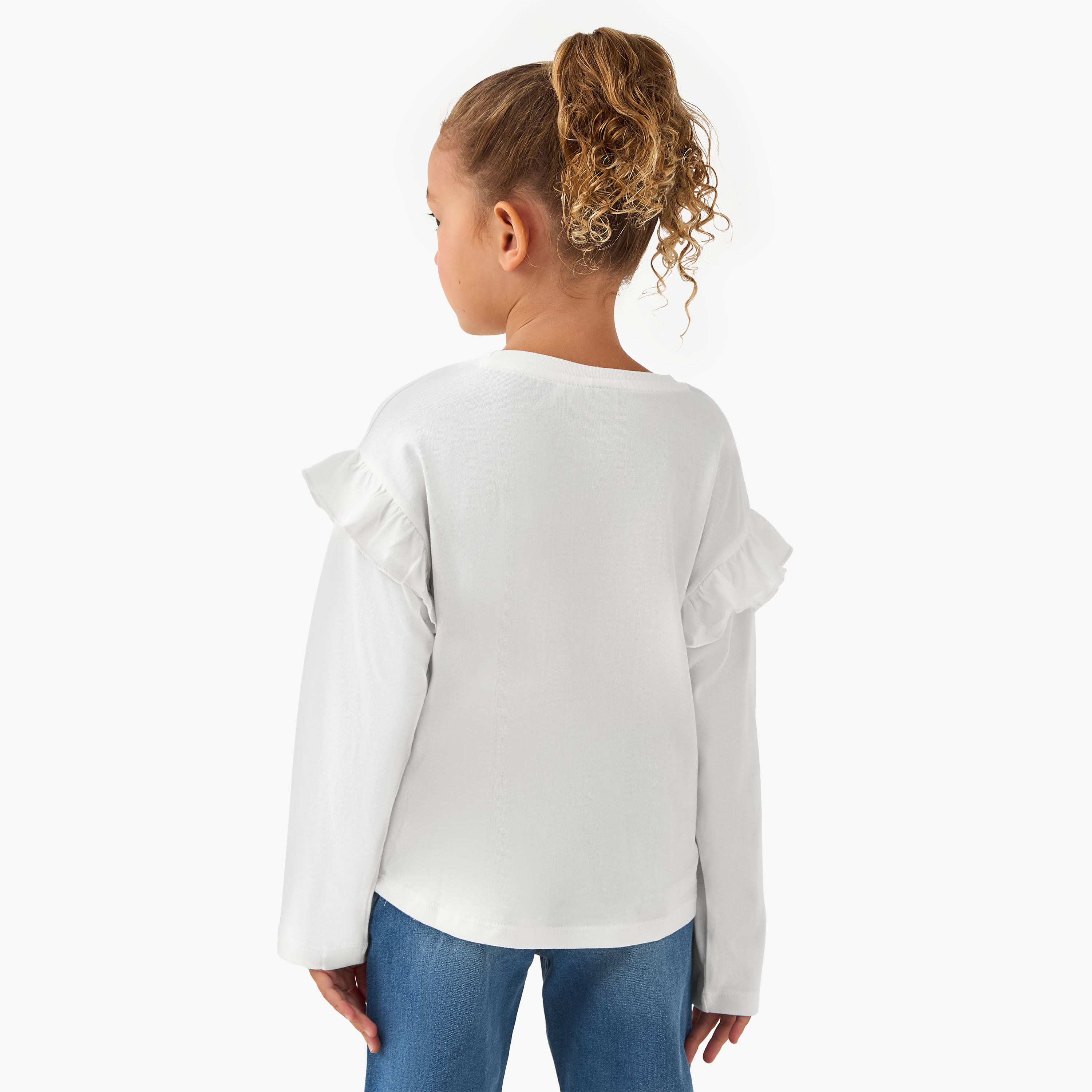 Juniors Crew Neck Long Sleeve T-shirt with Graphic Print