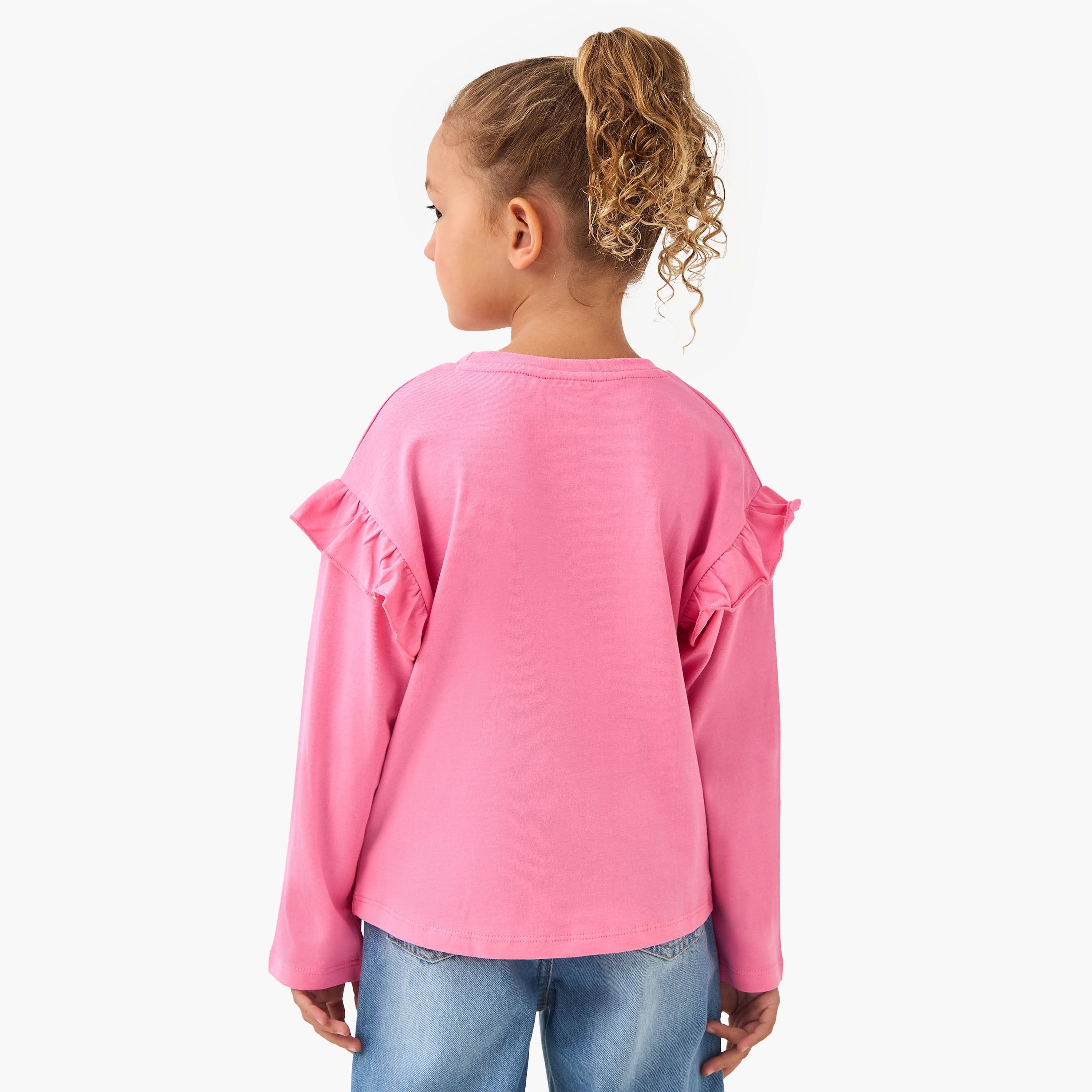 Juniors Crew Neck Long Sleeve T-shirt with Bunny Graphic Print