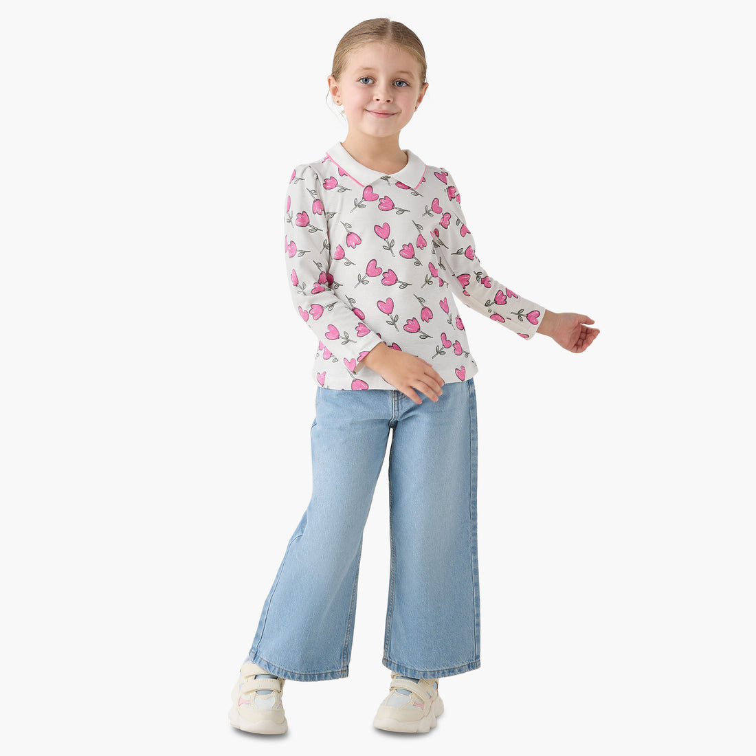 Juniors Polo Neck Short Sleeves T-shirt with Floral Print