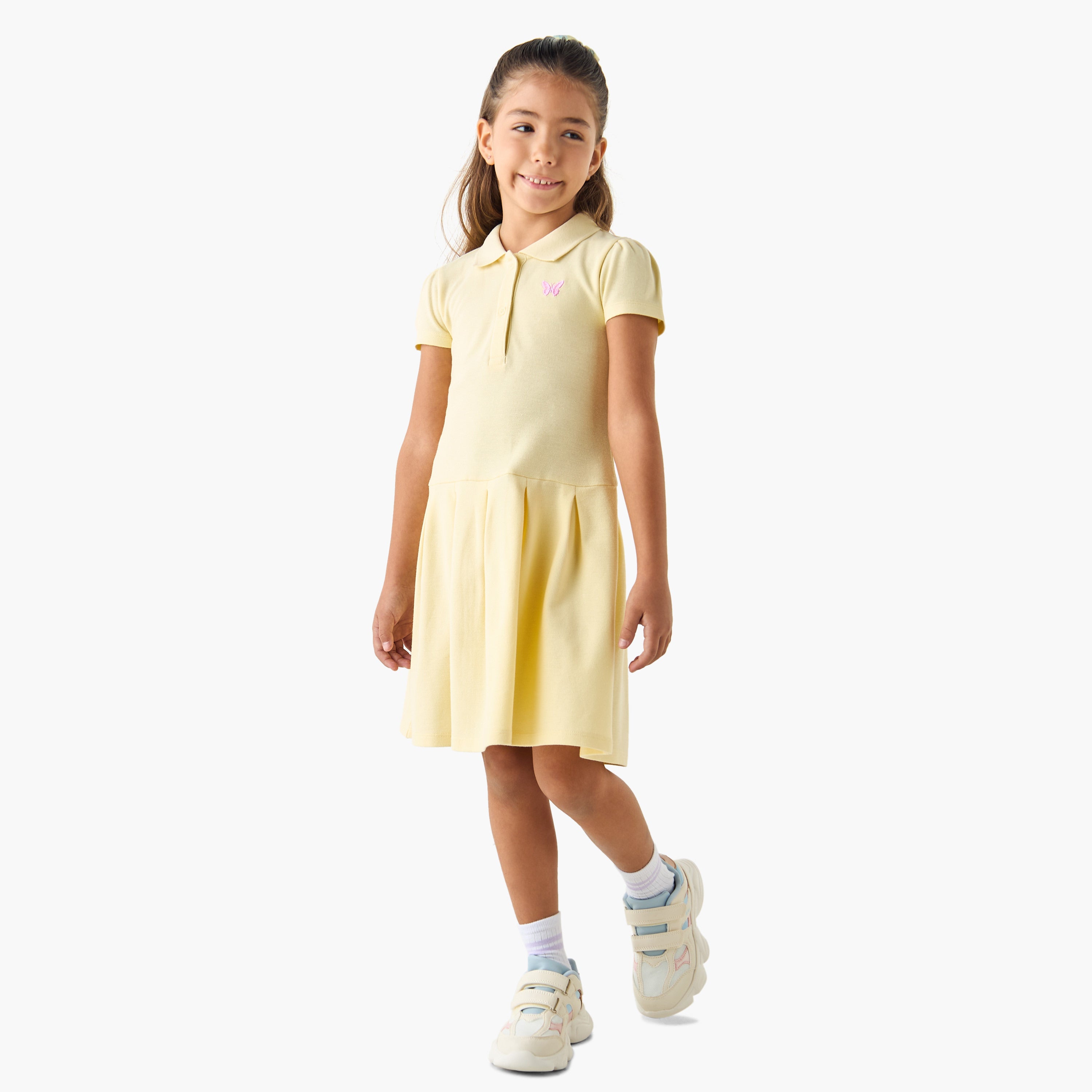 Juniors Embroidered Polo Dress with Short Sleeves