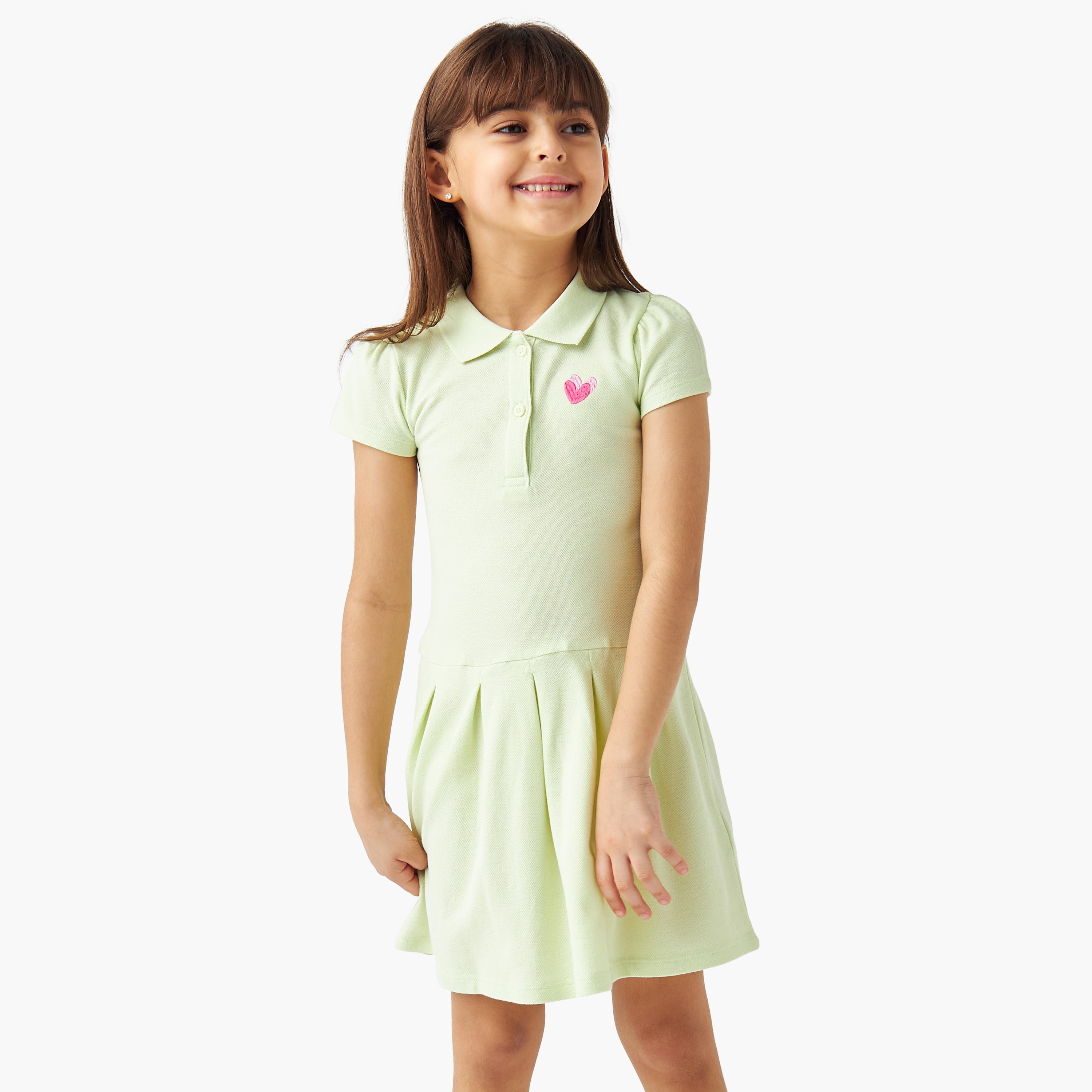 Juniors Embroidered Polo Dress with Short Sleeves