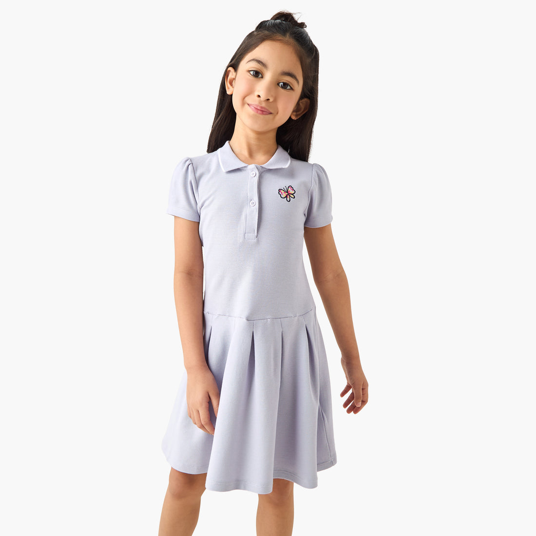 Juniors Collared Short Sleeves Knee Length Polo Dress - Purple / 6-7 yrs