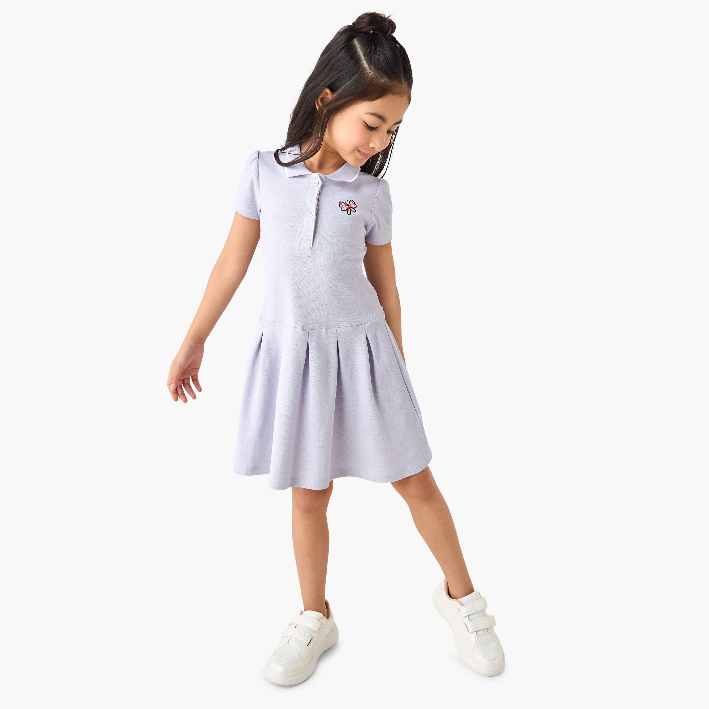 Juniors Collared Short Sleeves Knee Length Polo Dress