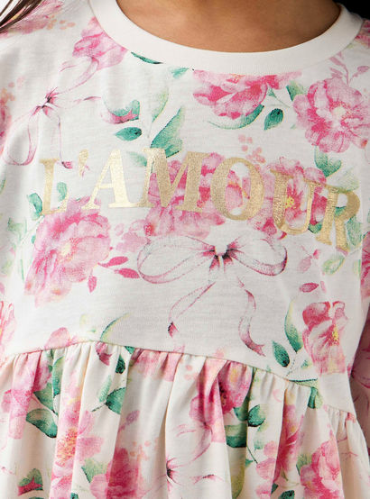 Juniors Round Neck Long Sleeves Dress with Floral Print-girls-clothing-dressesandjumpsuits-image-5