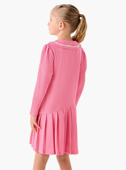 Juniors Peter Pan Collar Long Sleeves Knee Length Dress with Butterfly Embroidery-girls-clothing-dressesandjumpsuits-image-3