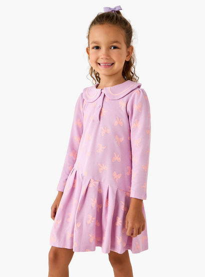 Juniors Peter Pan Collar Long Sleeves Dress with Button Placket-girls-clothing-dressesandjumpsuits-image-1