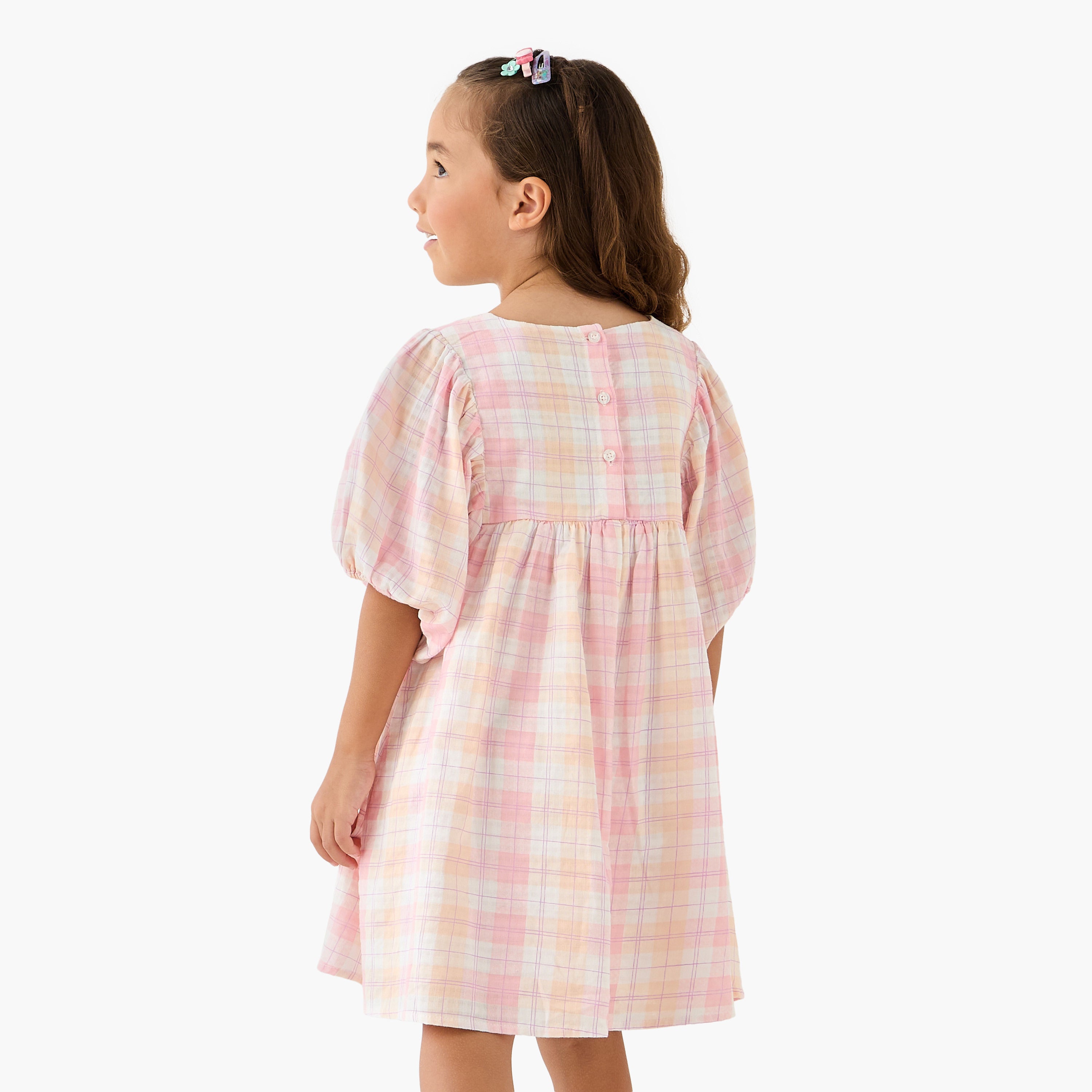 Juniors Checked A-line Dress with Round Neck