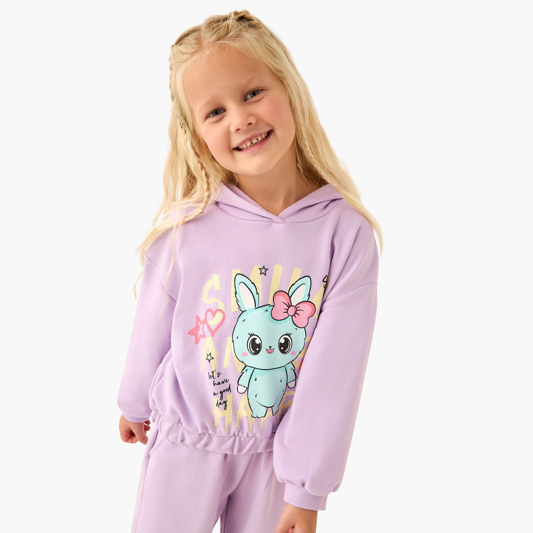 Juniors Bunny Print Hooded Sweatshirt with Long Sleeves