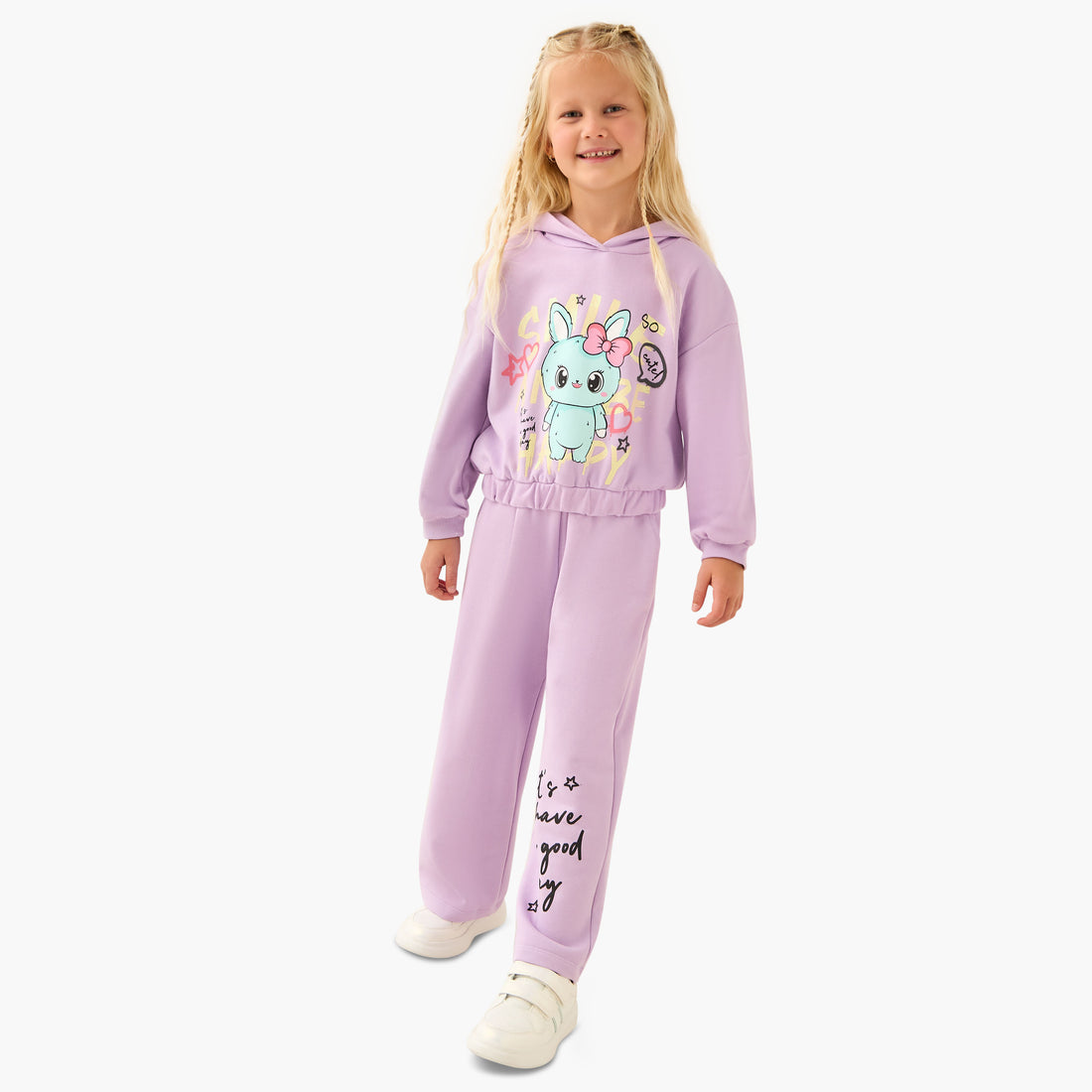 Juniors Bunny Print Hooded Sweatshirt with Long Sleeves