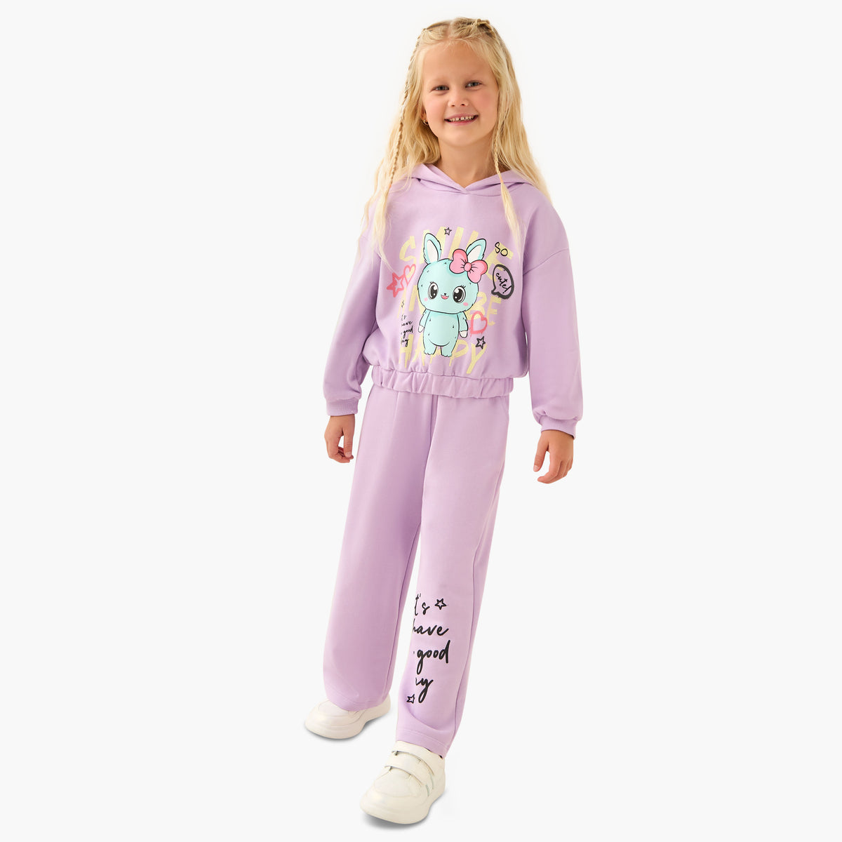 Juniors Bunny Print Hooded Sweatshirt with Long Sleeves