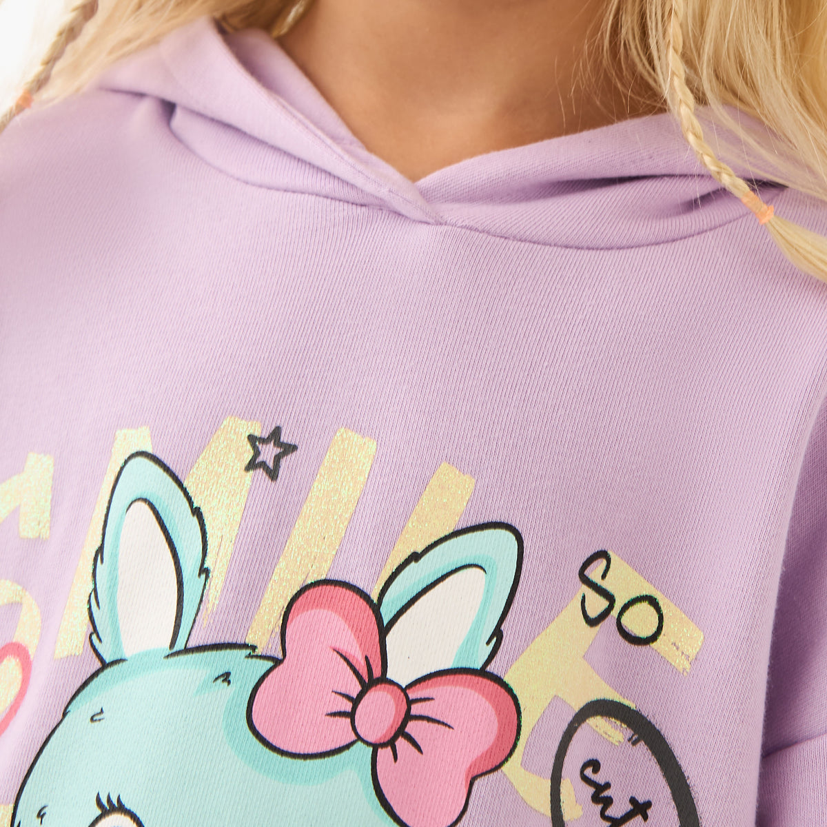 Juniors Bunny Print Hooded Sweatshirt with Long Sleeves