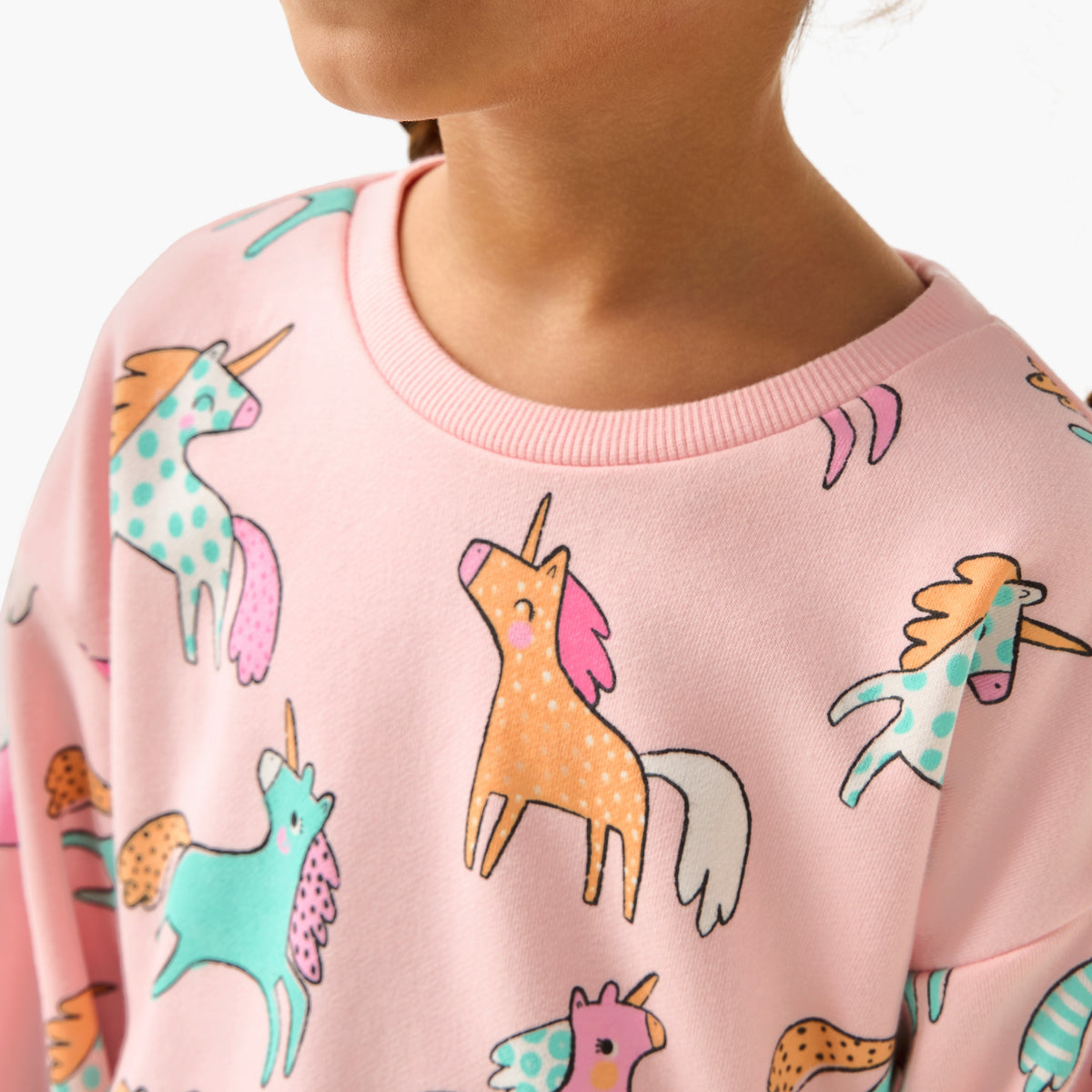Juniors Unicorn Print Sweatshirt with Long Sleeves