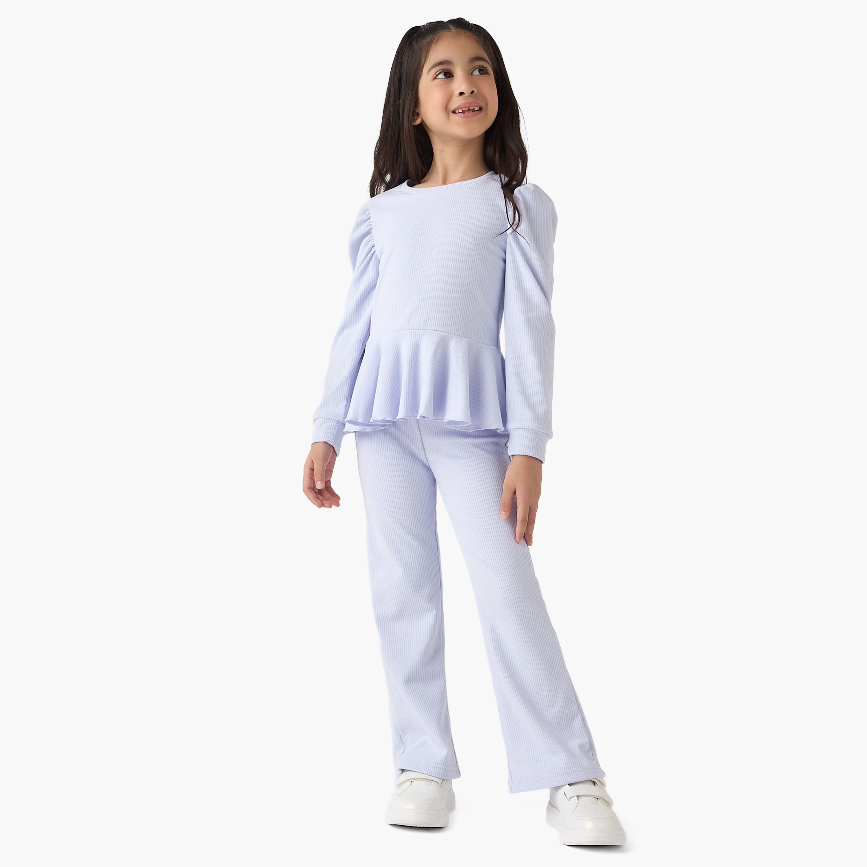Juniors Ribbed Peplum Top and Pants Set - Purple / 1-2 yrs