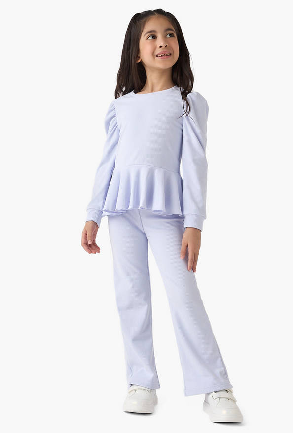 Juniors Ribbed Peplum Top and Pants Set