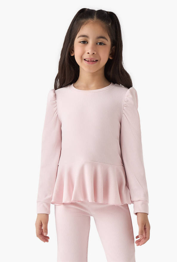 Juniors Ribbed Peplum Top and Pants Set