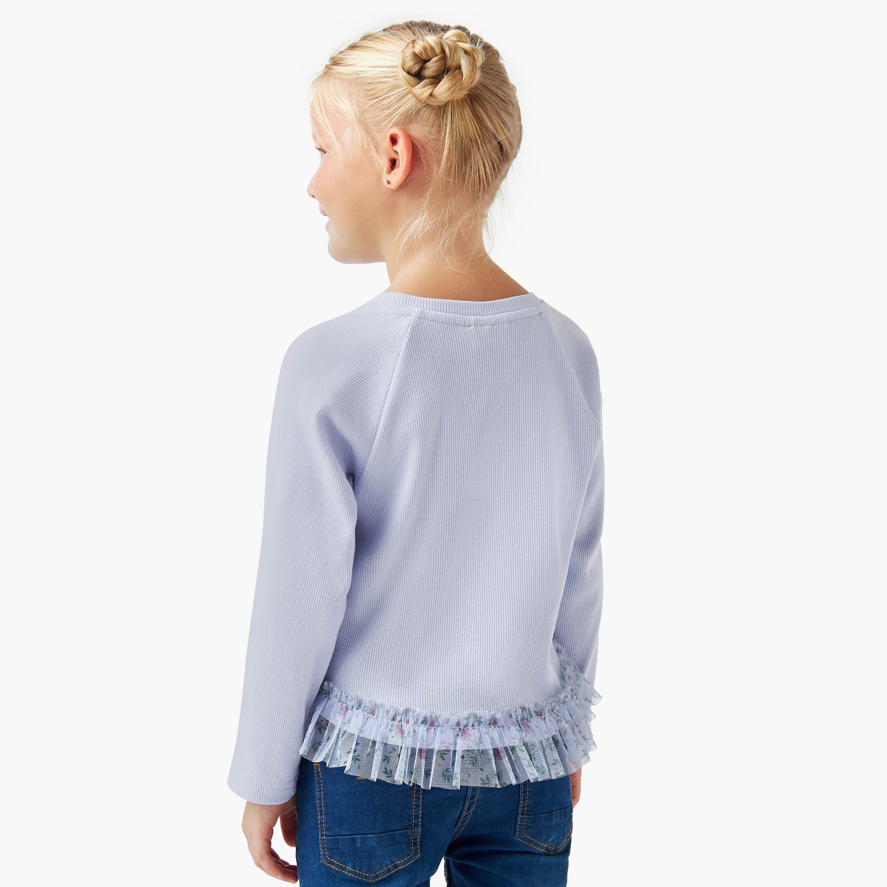 Juniors Heart Applique Top with Ruffles and Long Sleeves