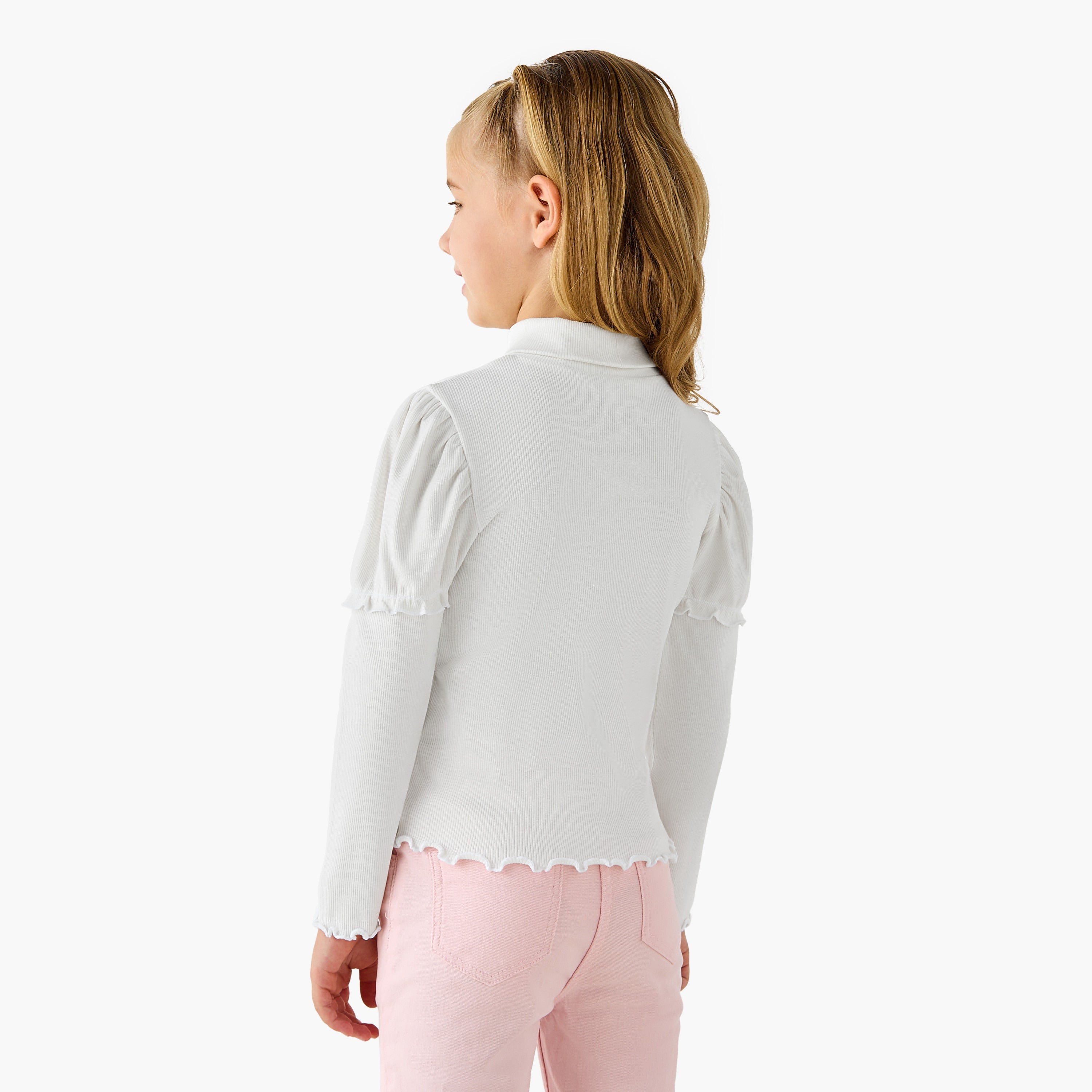 Juniors Ribbed Turtleneck Top with Long Sleeves