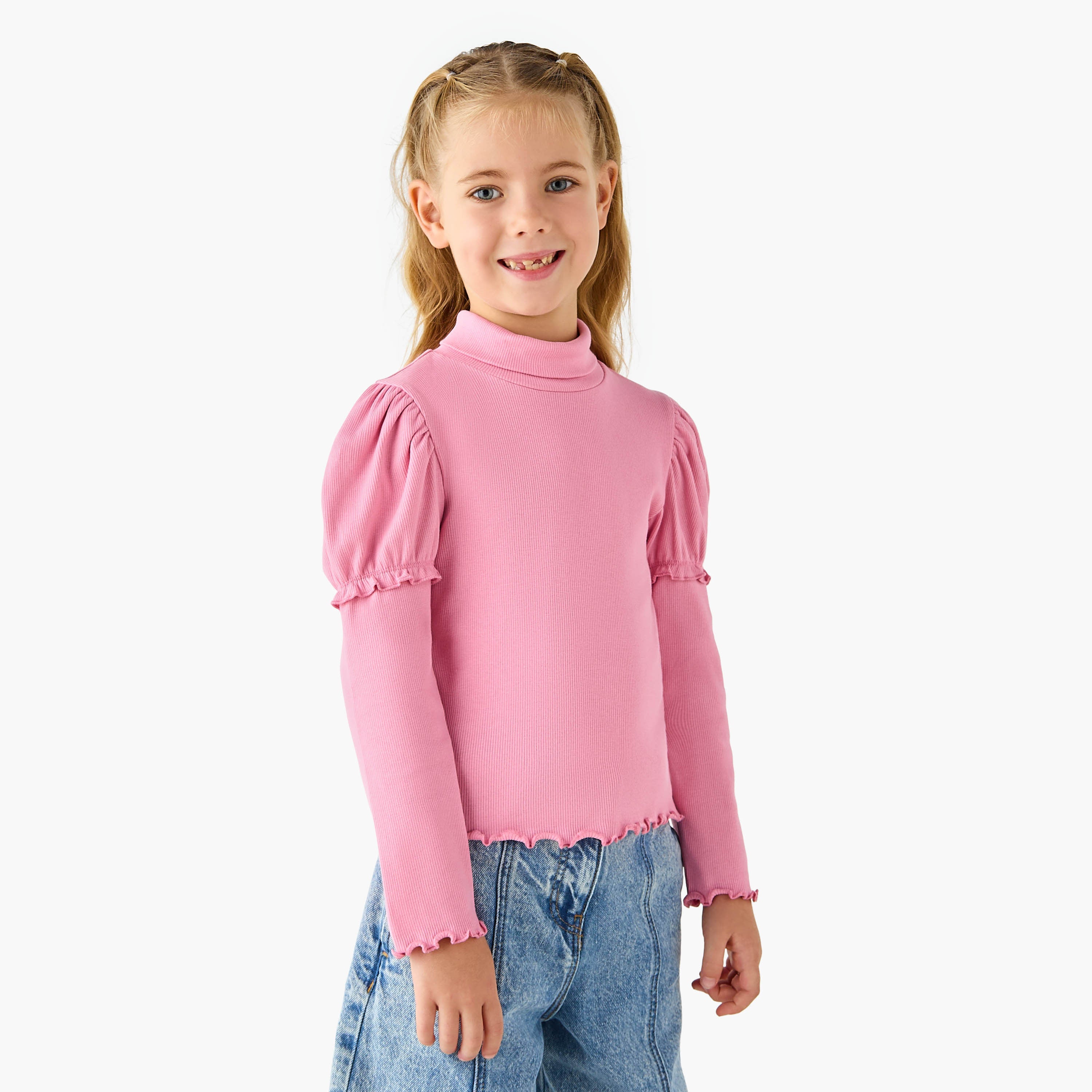 Juniors Ribbed Turtleneck Top with Long Sleeves