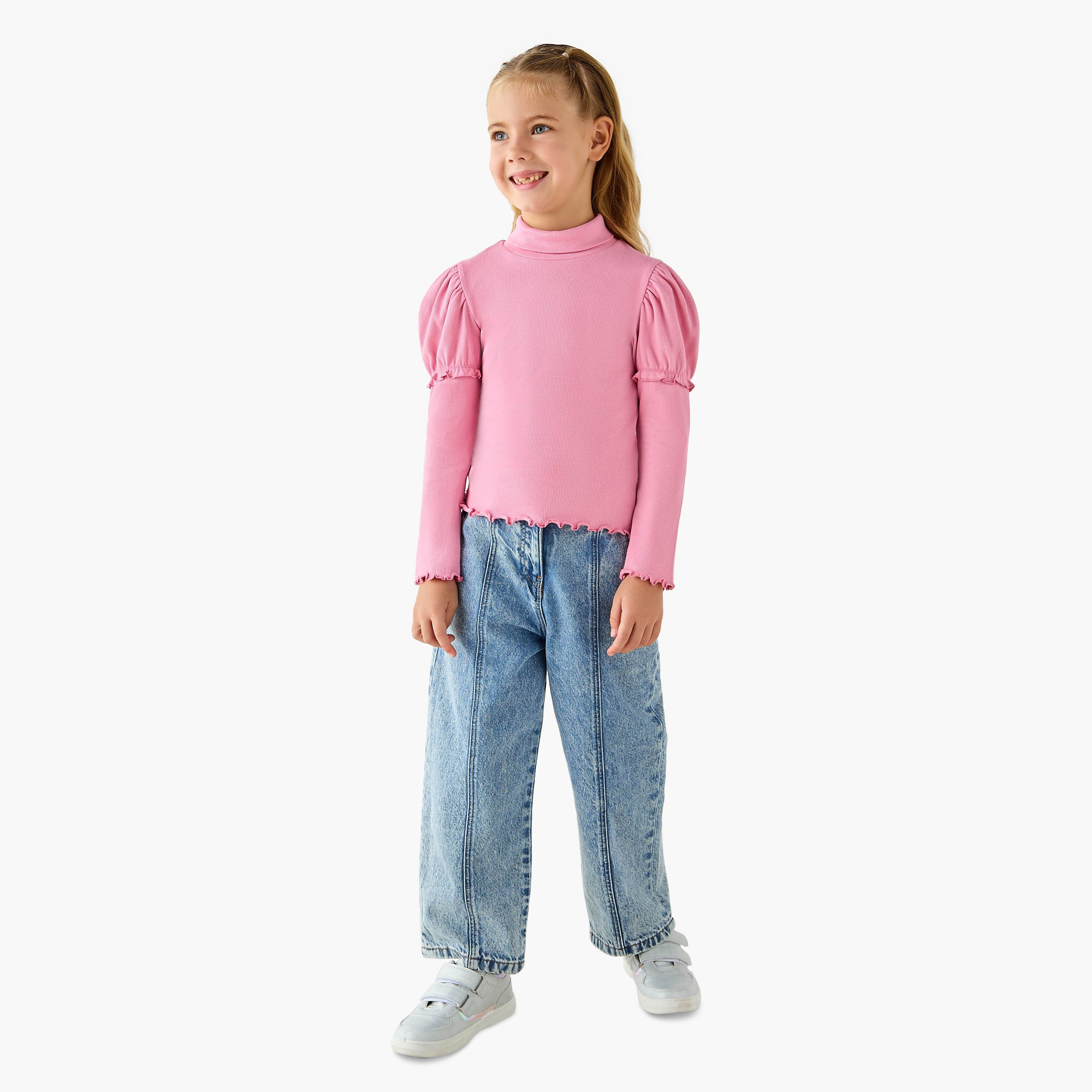 Juniors Ribbed Turtleneck Top with Long Sleeves