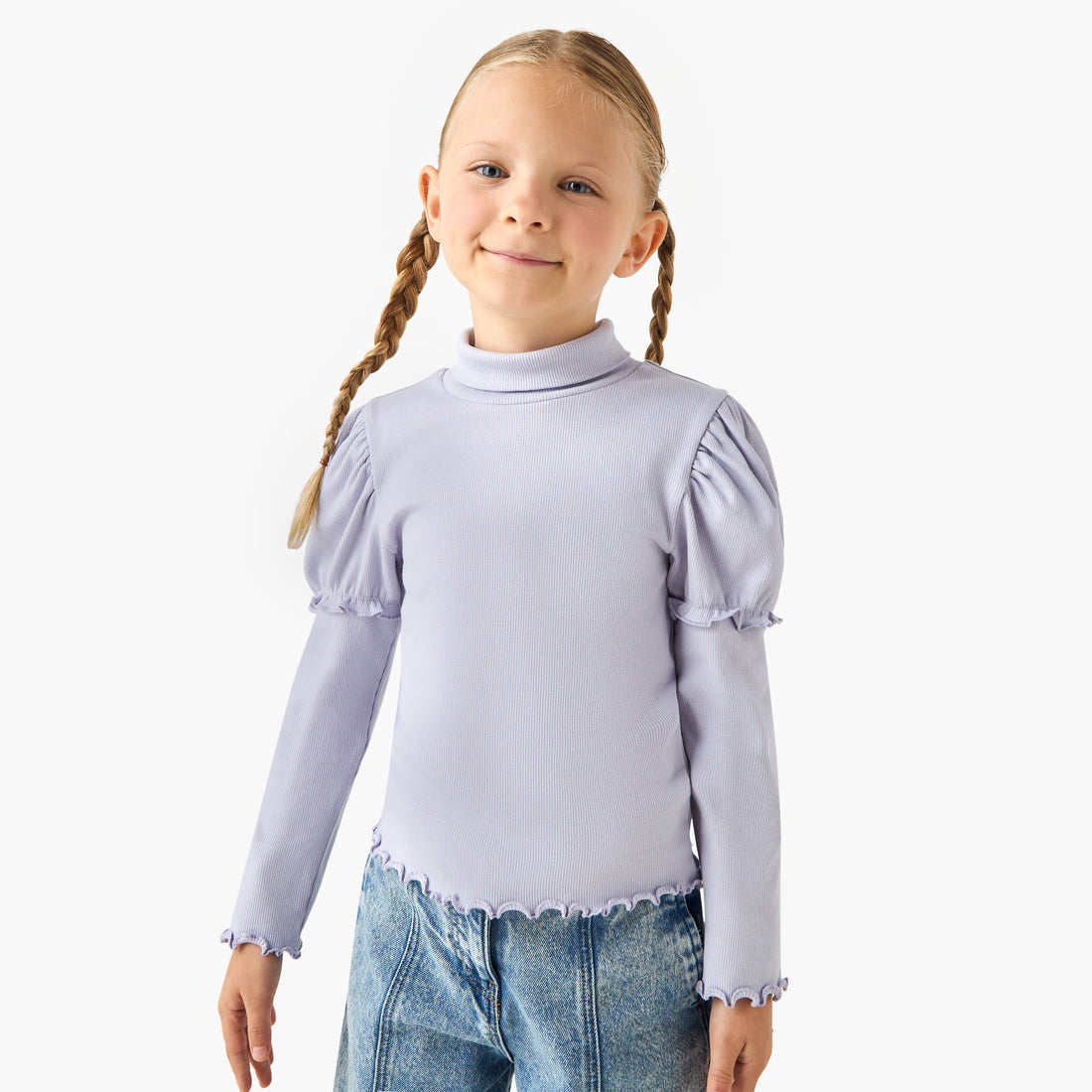 Juniors Ribbed Turtleneck Top with Long Sleeves