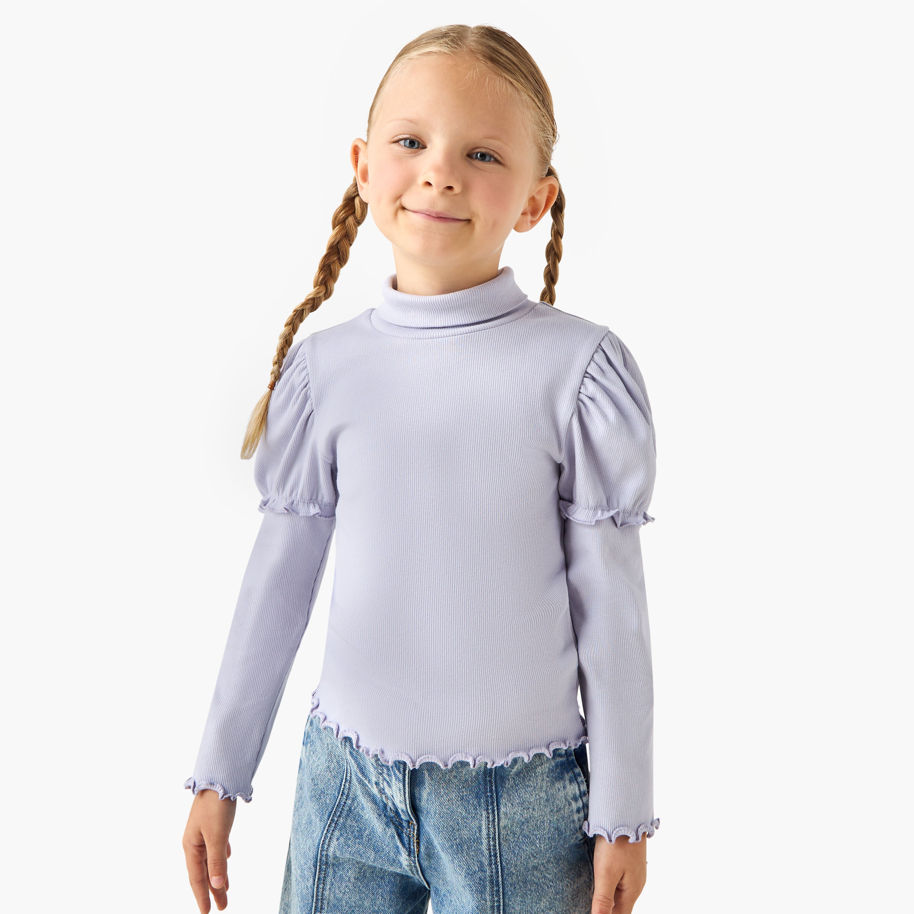 Juniors Ribbed Turtleneck Top with Long Sleeves