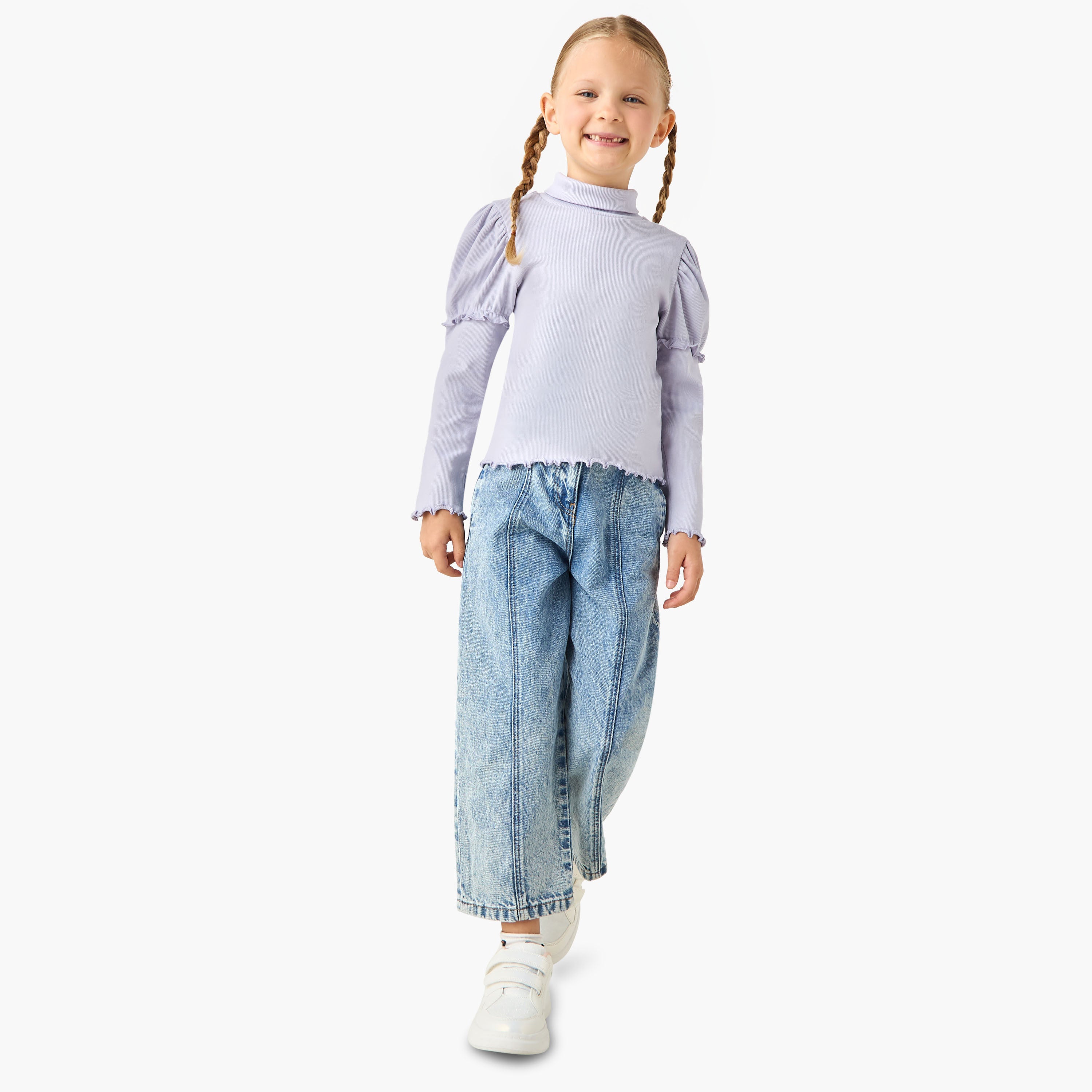 Juniors Ribbed Turtleneck Top with Long Sleeves